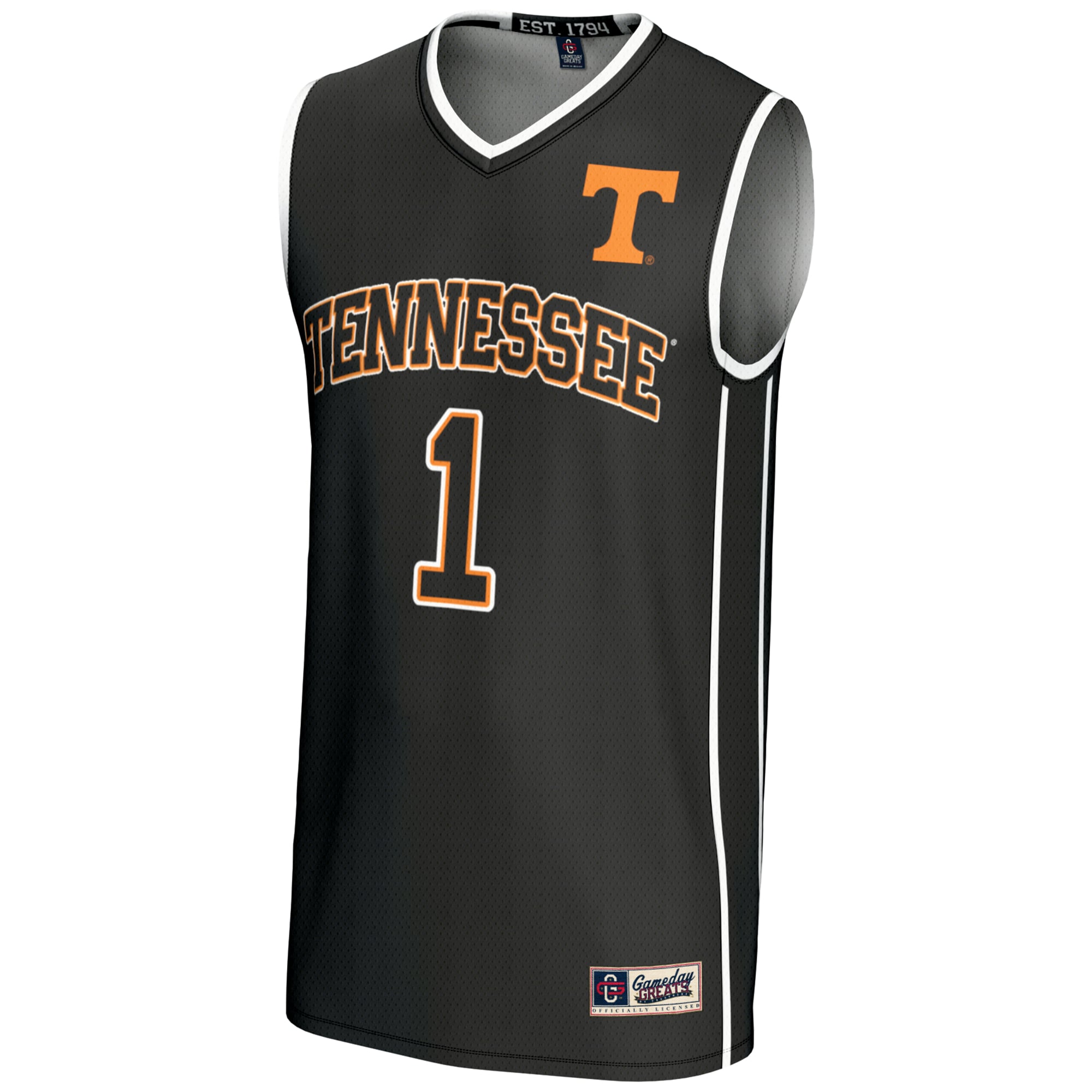 #1 Tennessee Volunteers Unisex Lightweight Basketball Jersey Black - front view