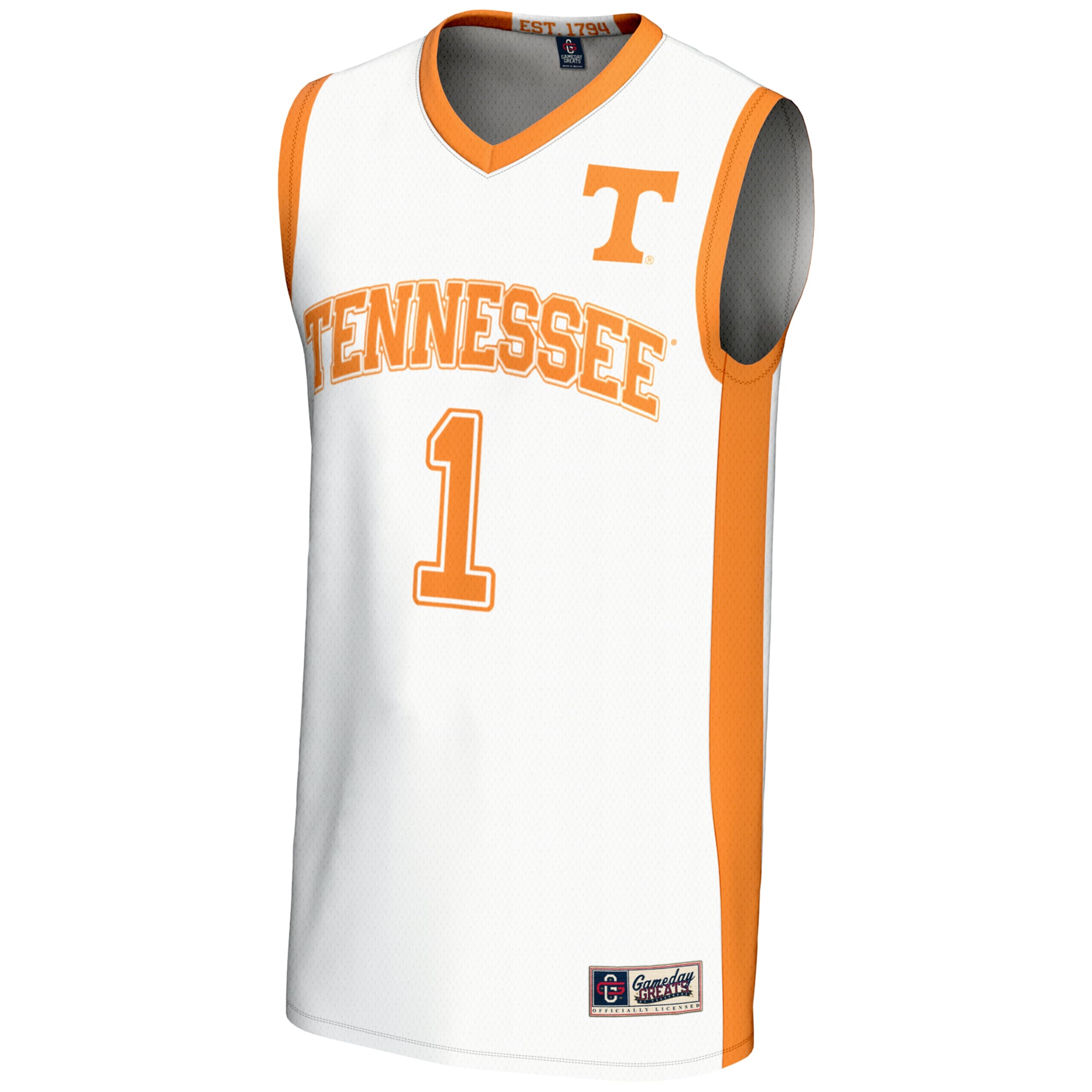 #1 Tennessee Volunteers Unisex Lightweight Basketball Jersey White - front view
