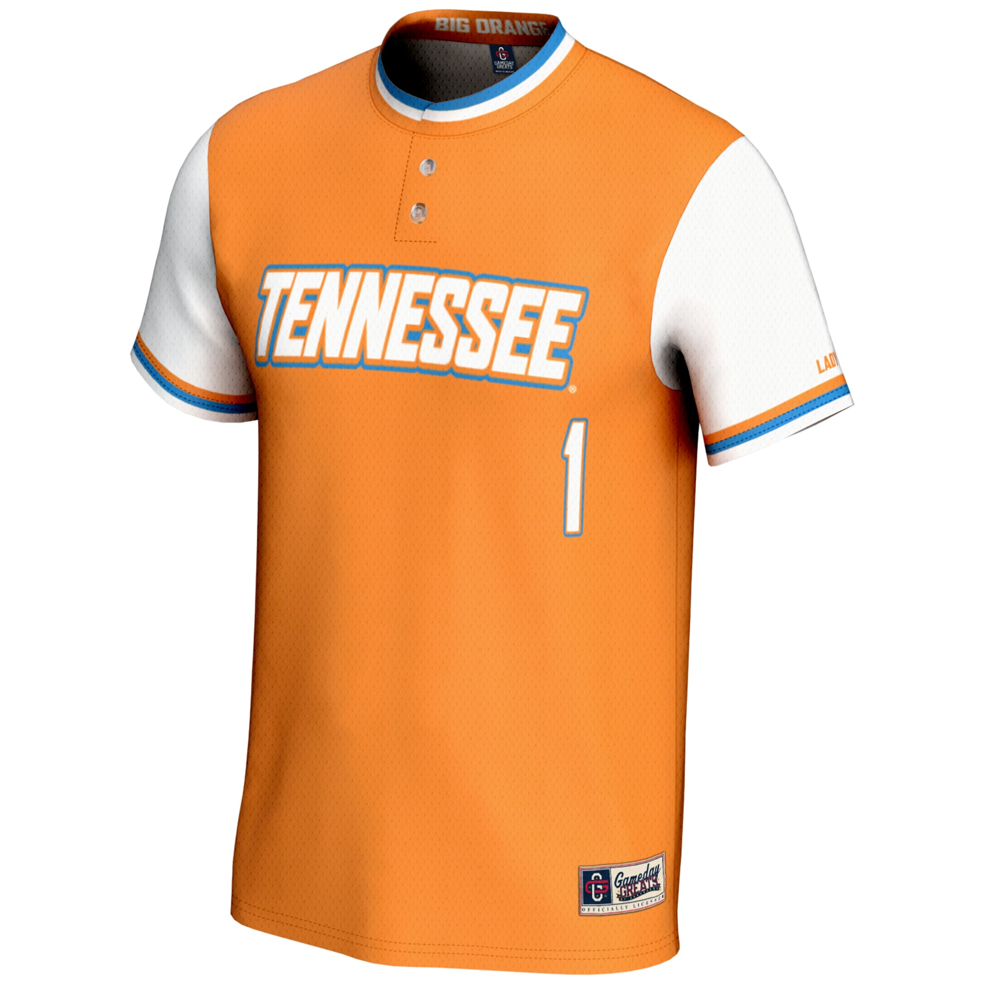 #1 Tennessee Volunteers Unisex Lightweight Softball Jersey Tennessee Orange - front view