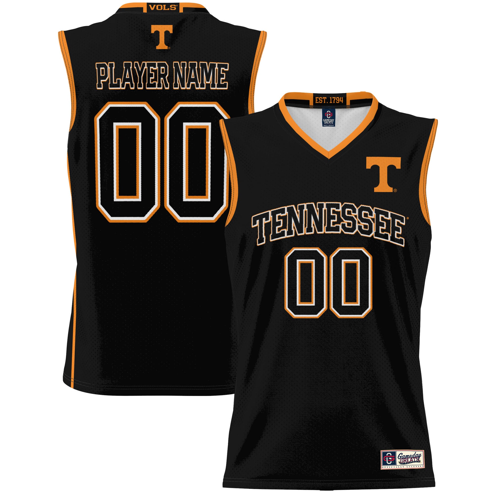 Tennessee Volunteers Youth Lightweight Women's Basketball Jersey Black - front and back view