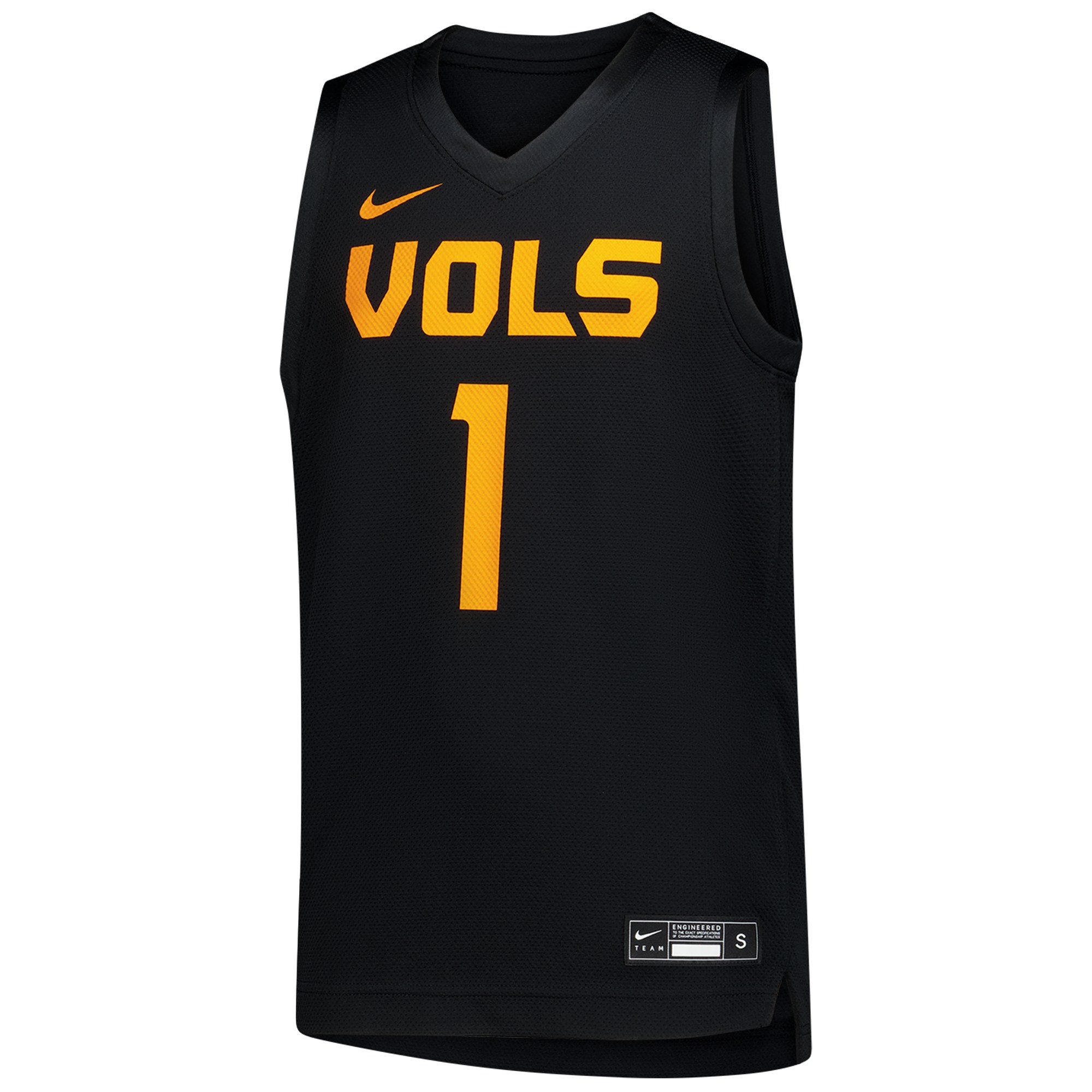 #1 Tennessee Volunteers Youth Basketball Jersey Black - front view