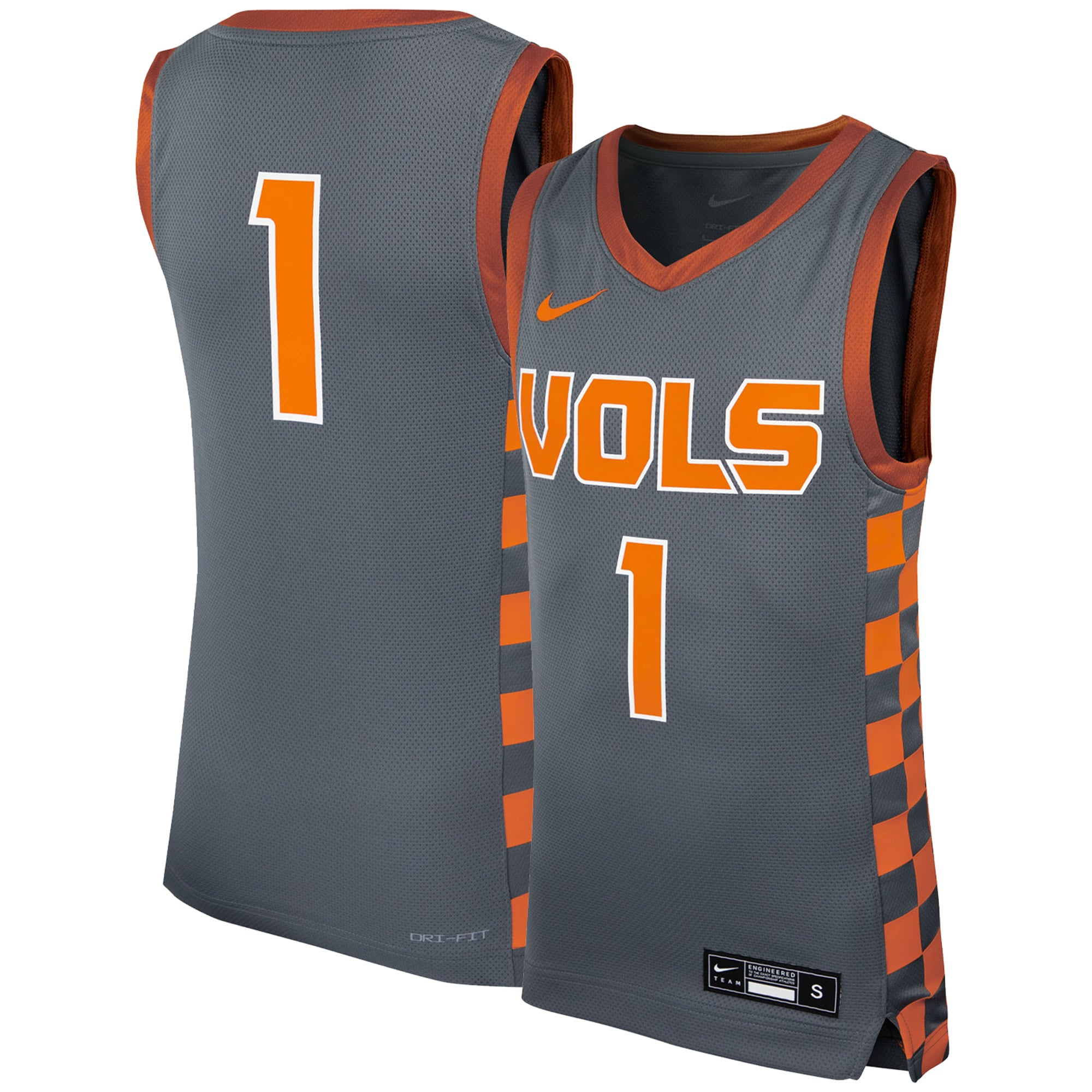 #1 Tennessee Volunteers Youth Icon Basketball Jersey Gray - front and back view