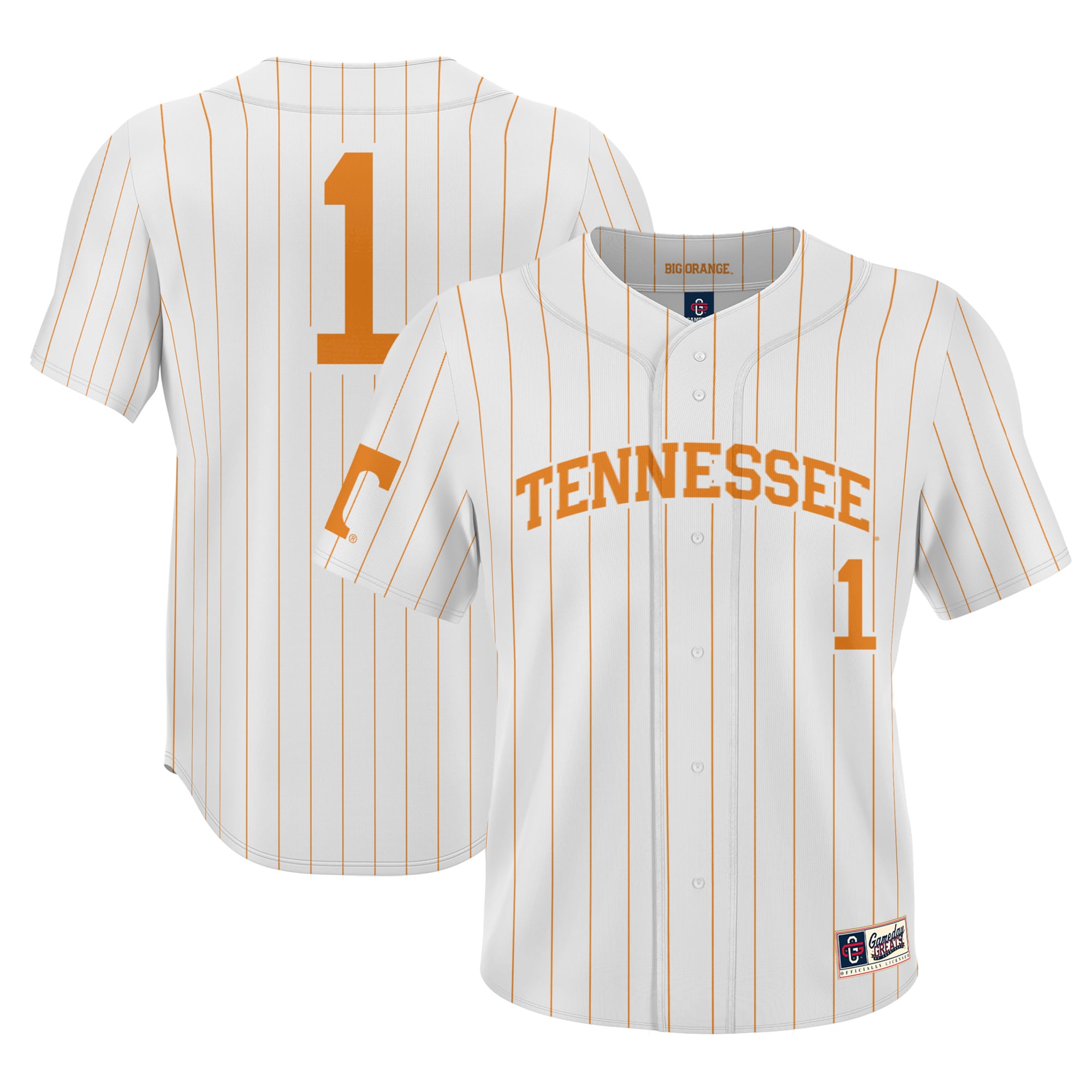 #1 Tennessee Volunteers Youth Lightweight Baseball Jersey White - front and back view