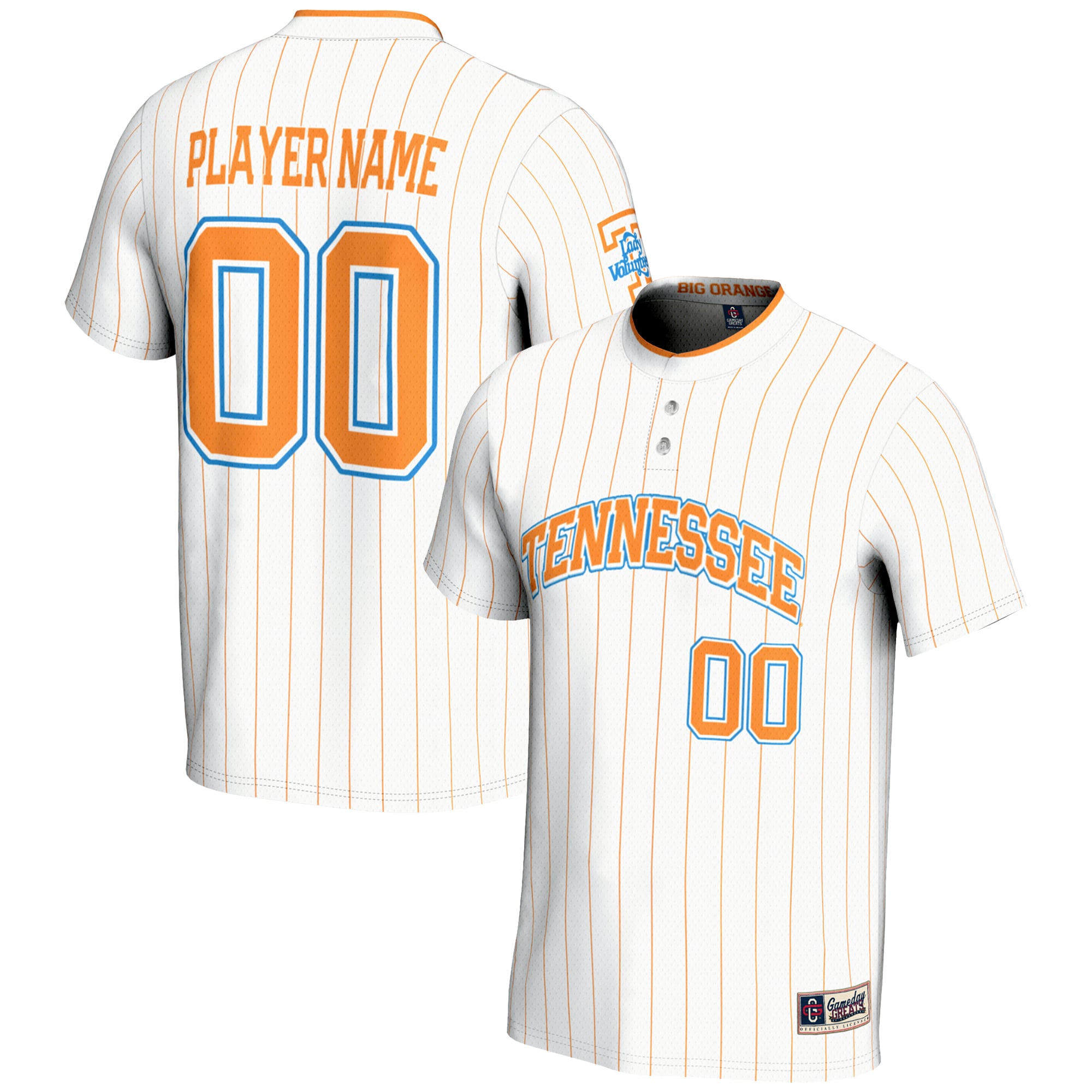 Tennessee Volunteers Youth Lightweight Softball Jersey White - front and back view