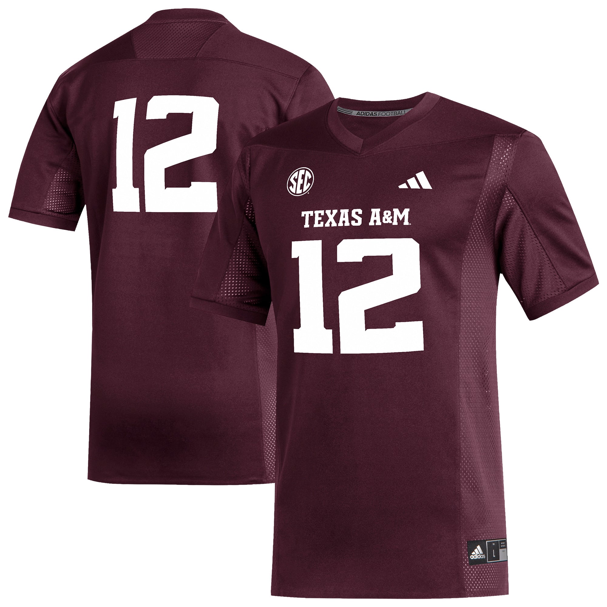 #12 Texas A&M Aggies Football Jersey Maroon - front and back view