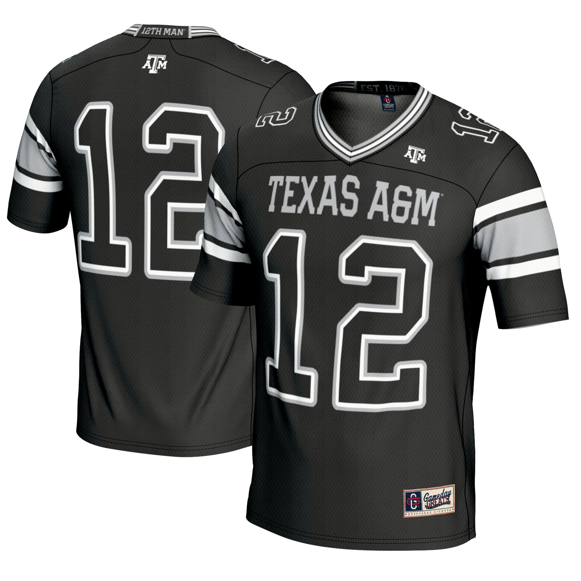 #12 Texas A&M Aggies Football Lightweight Fashion Jersey Black - front and back view