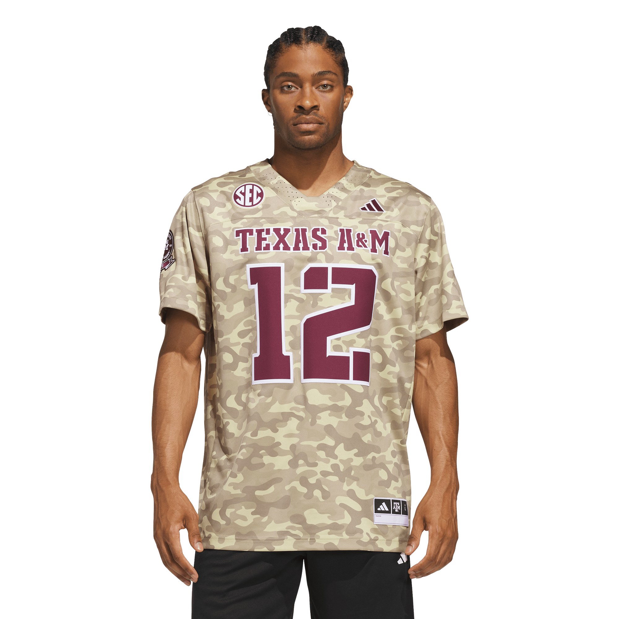 #12 Texas A&M Aggies Honor & Support Strategy Jersey Beige - front and back view