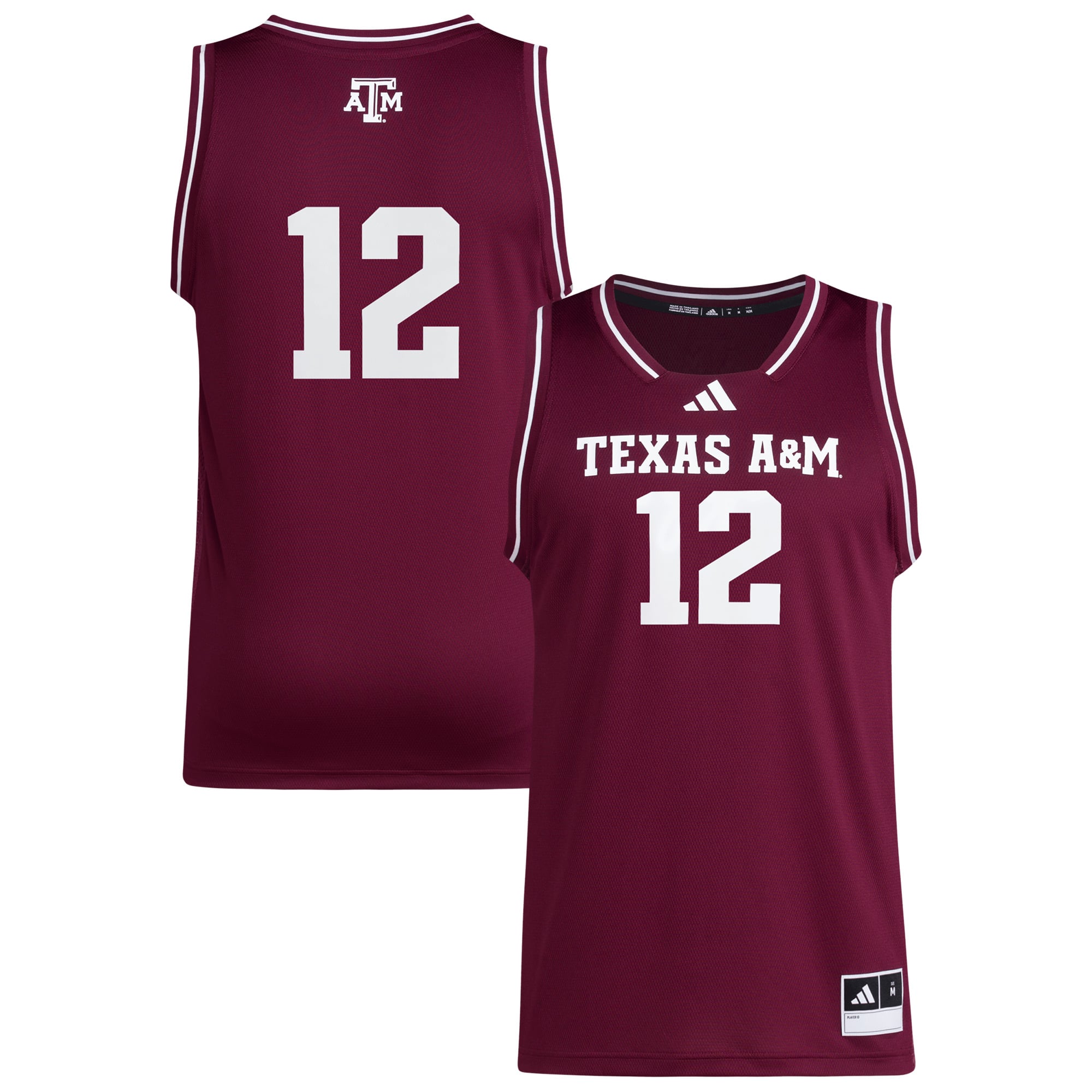 #12 Texas A&M Aggies Jersey Maroon - front and back view