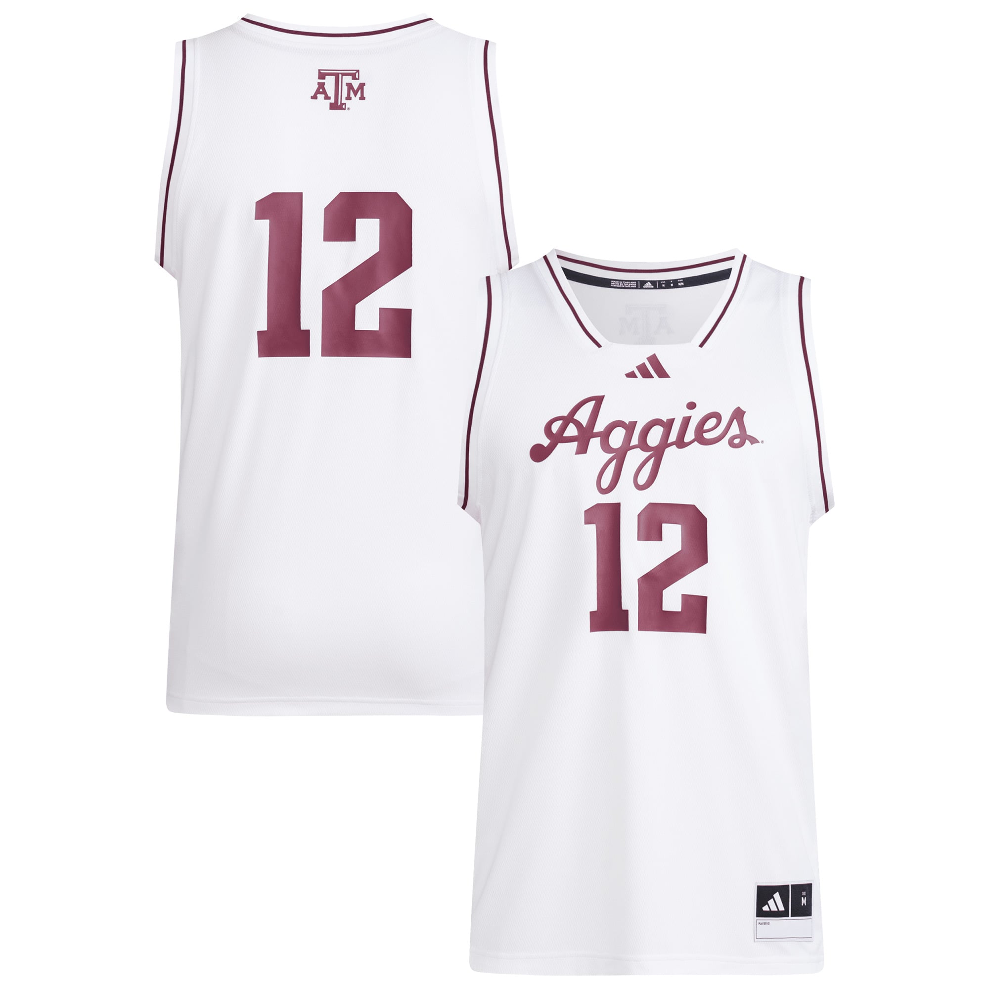 #12 Texas A&M Aggies Jersey White - front and back view