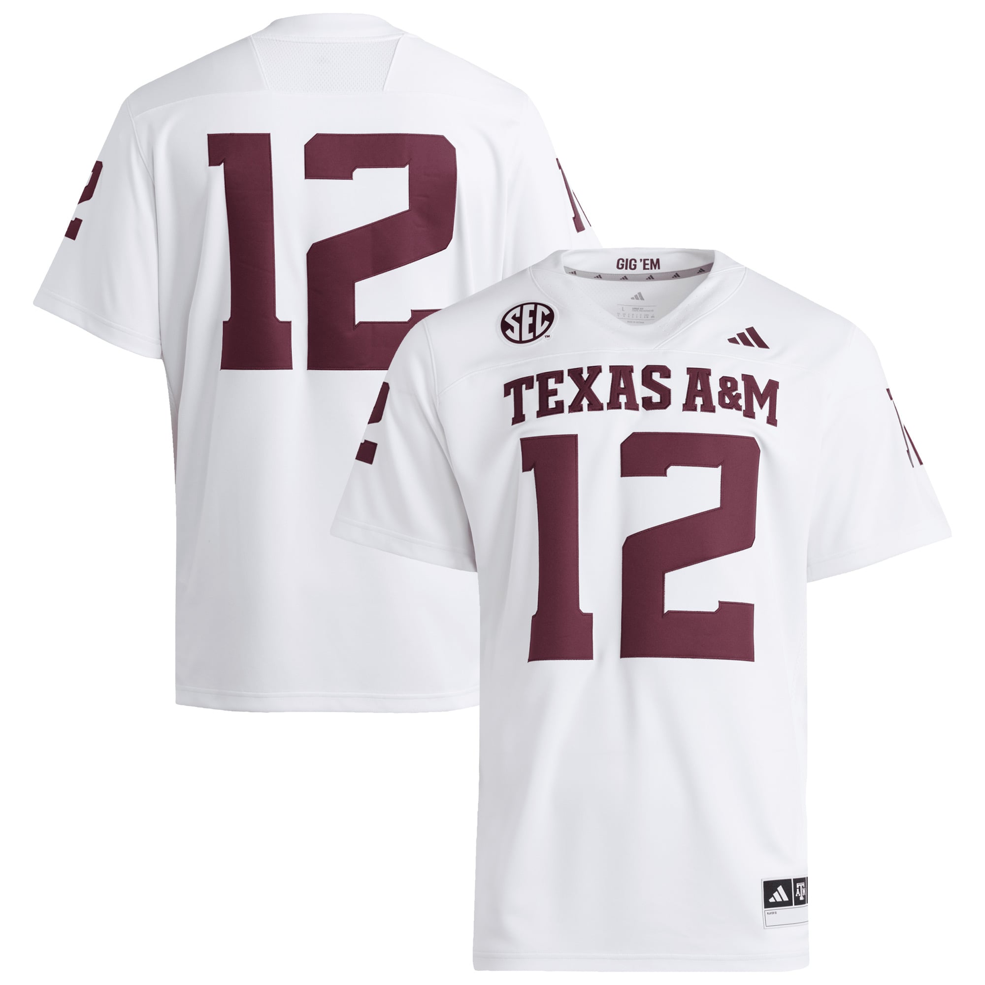 #12 Texas A&M Aggies Jersey White - front view