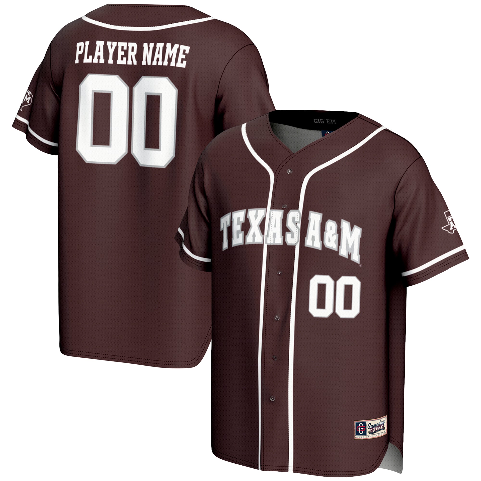 Texas A&M Aggies Lightweight Baseball Jersey Maroon - front and back view