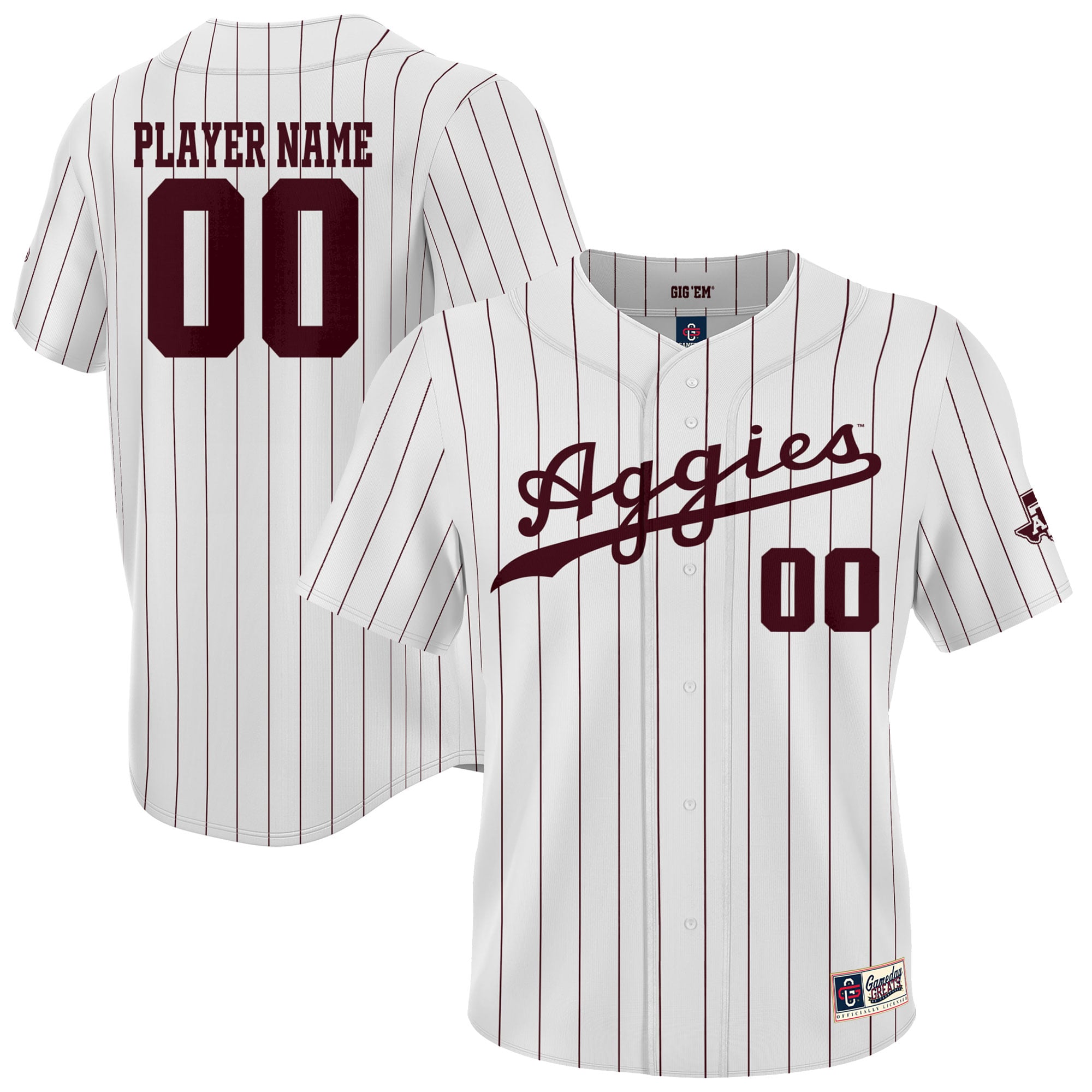 Texas A&M Aggies Lightweight Baseball Jersey White - front and back view