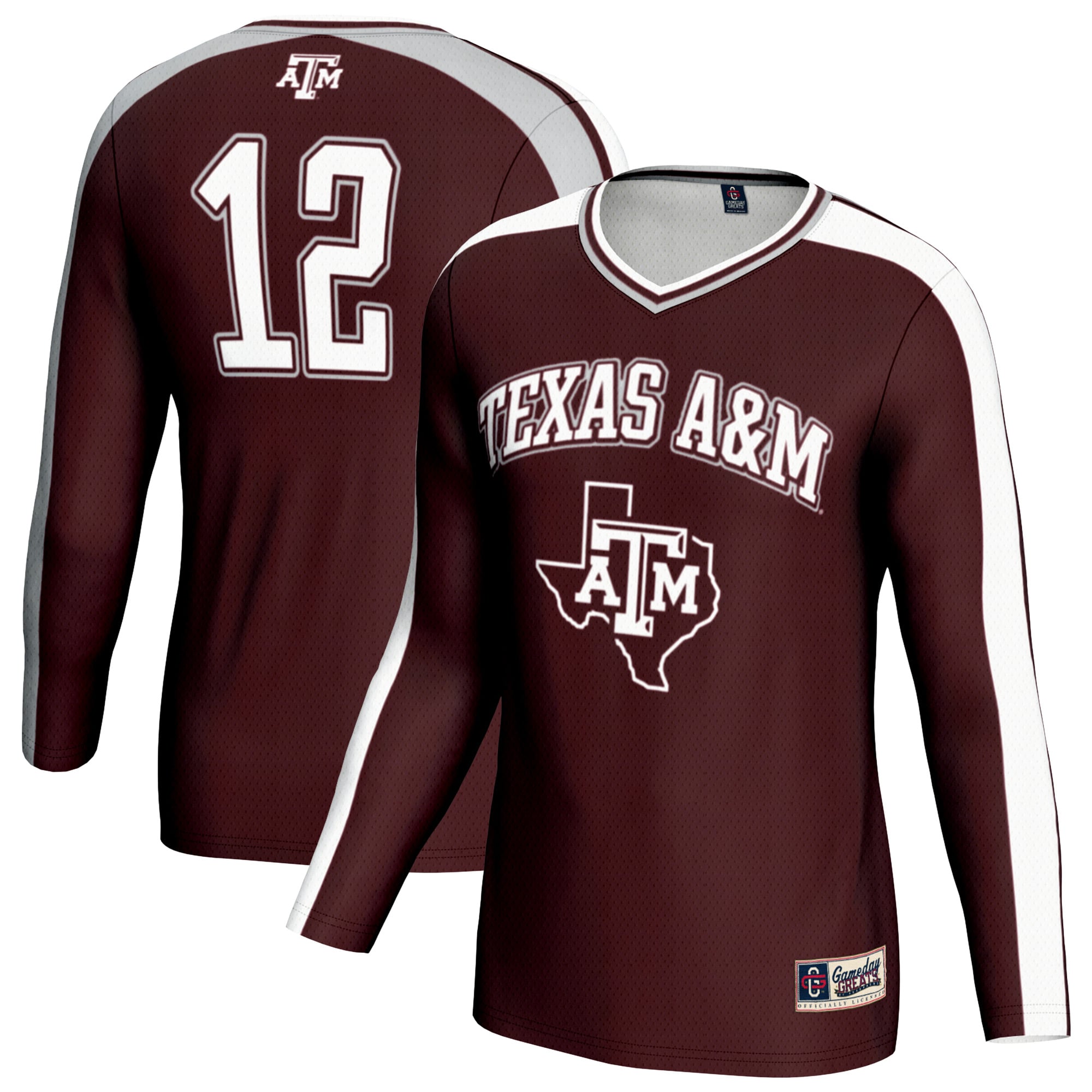 Texas A&M Aggies Youth #12 Lightweight Volleyball Fashion Jersey Maroon - front and back view