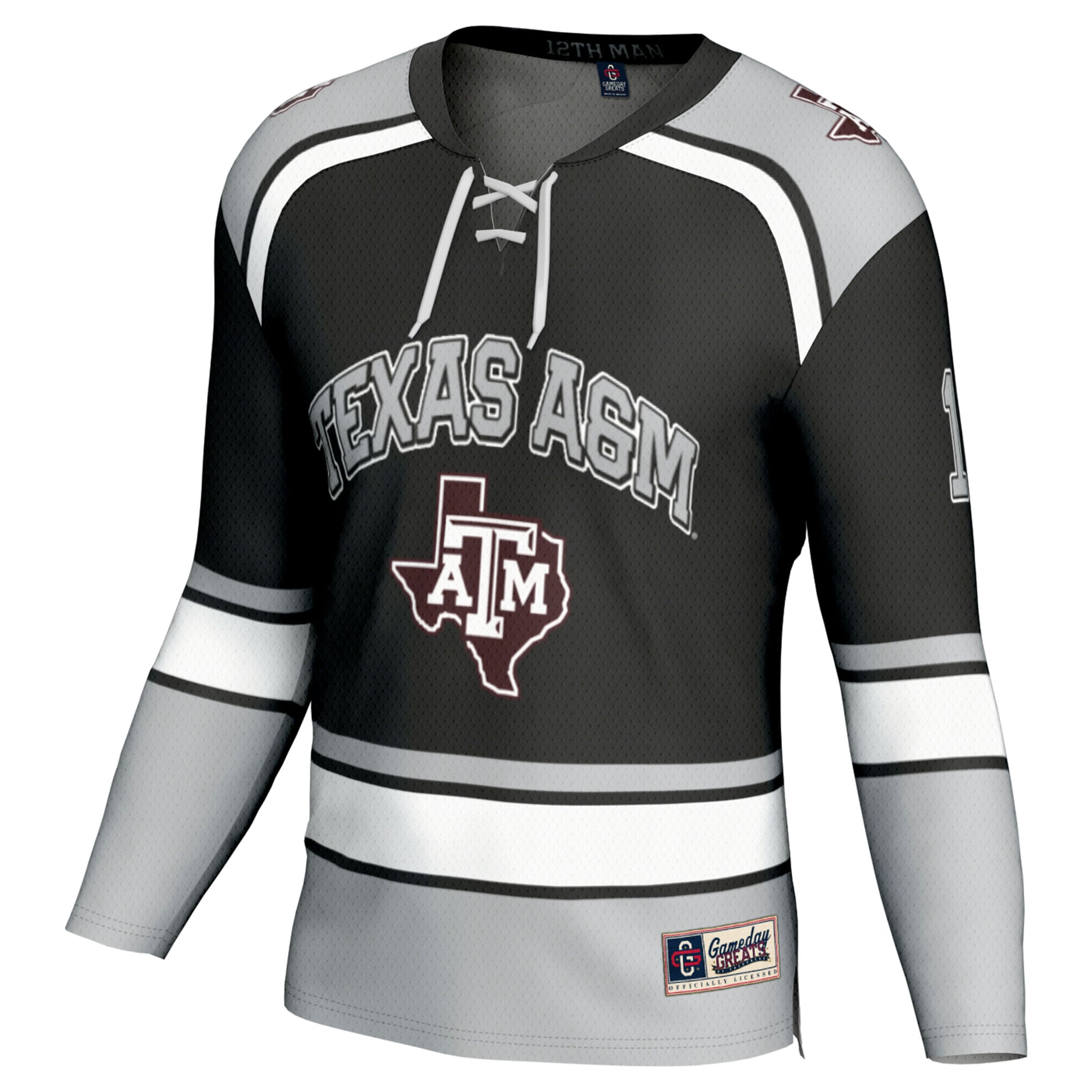 #12 Texas A&M Aggies Unisex Hockey Fashion Jersey - Black - front view