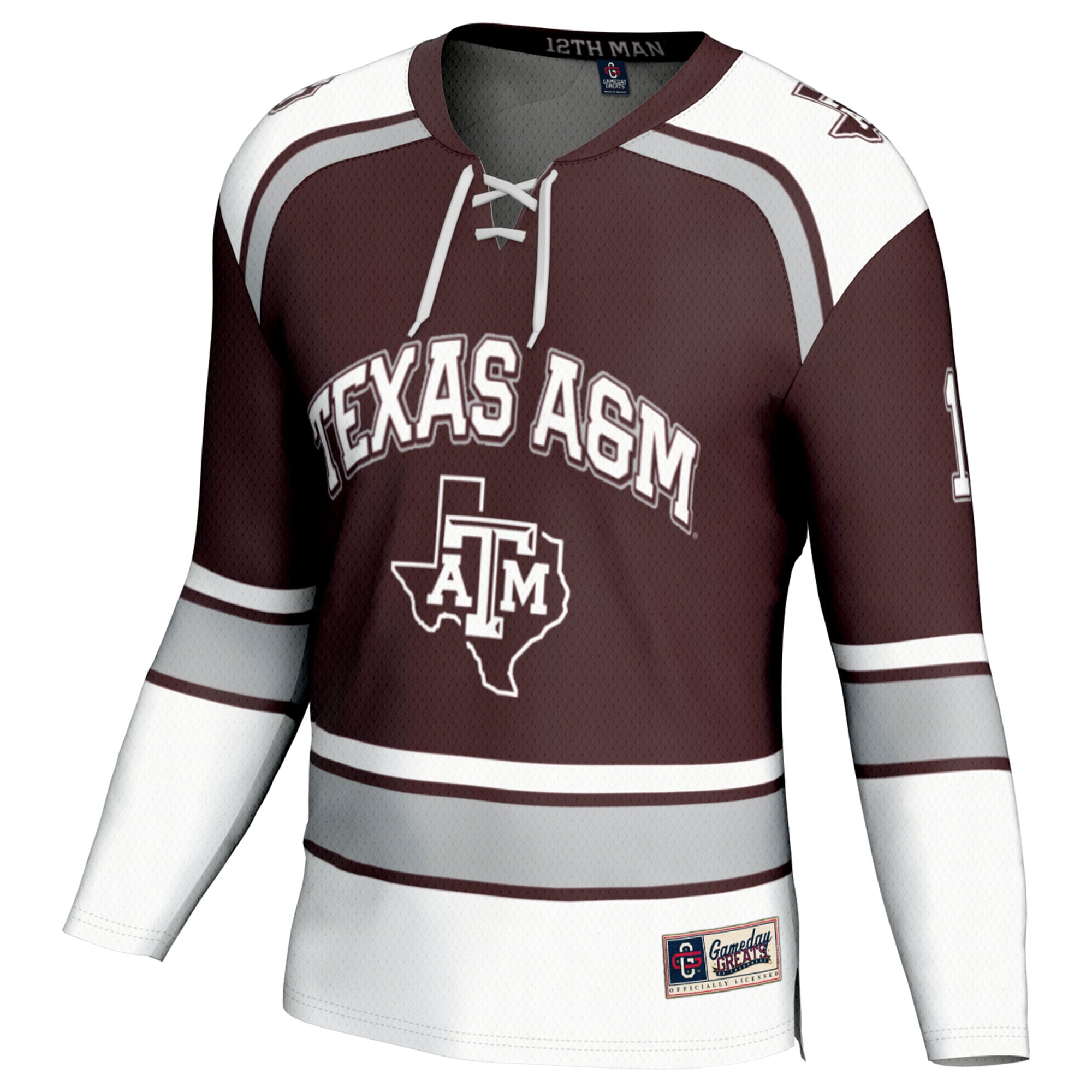 #12 Texas A&M Aggies Unisex Hockey Fashion Jersey - Maroon - front view