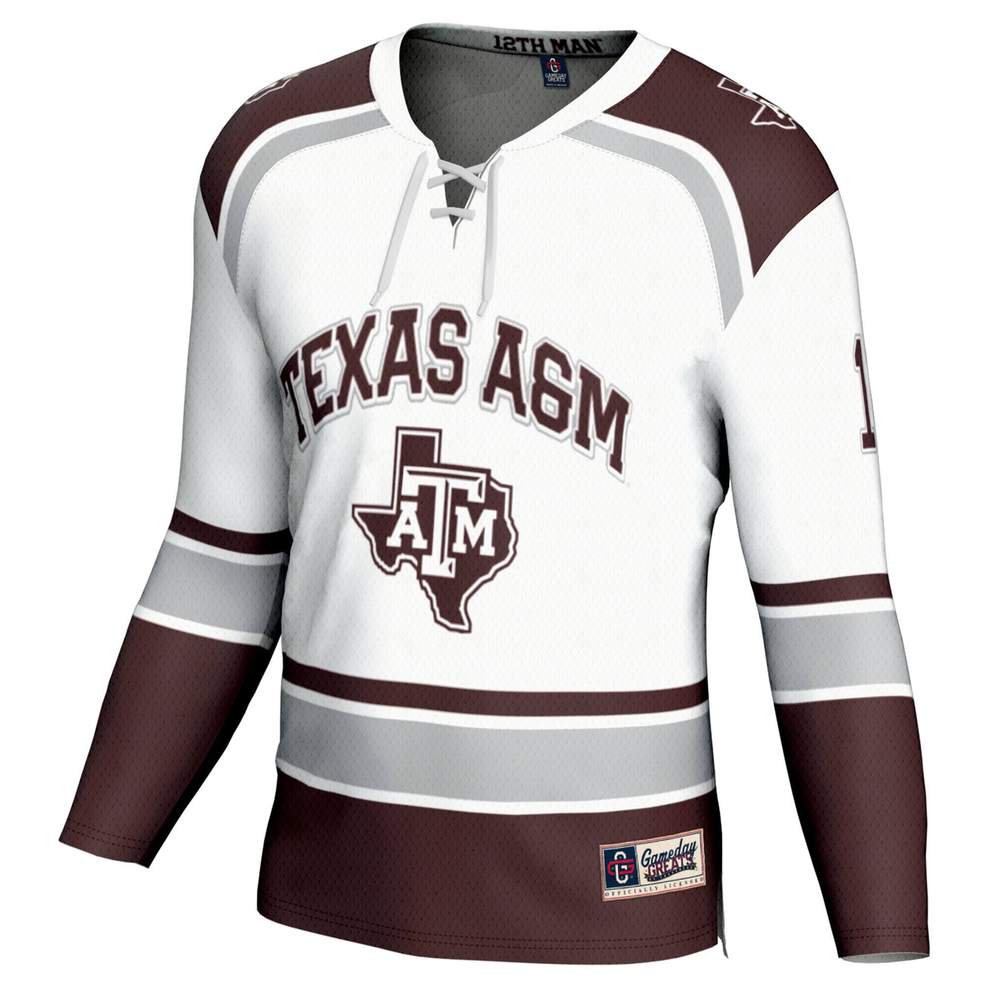 #12 Texas A&M Aggies Unisex Hockey Fashion Jersey - White - front view