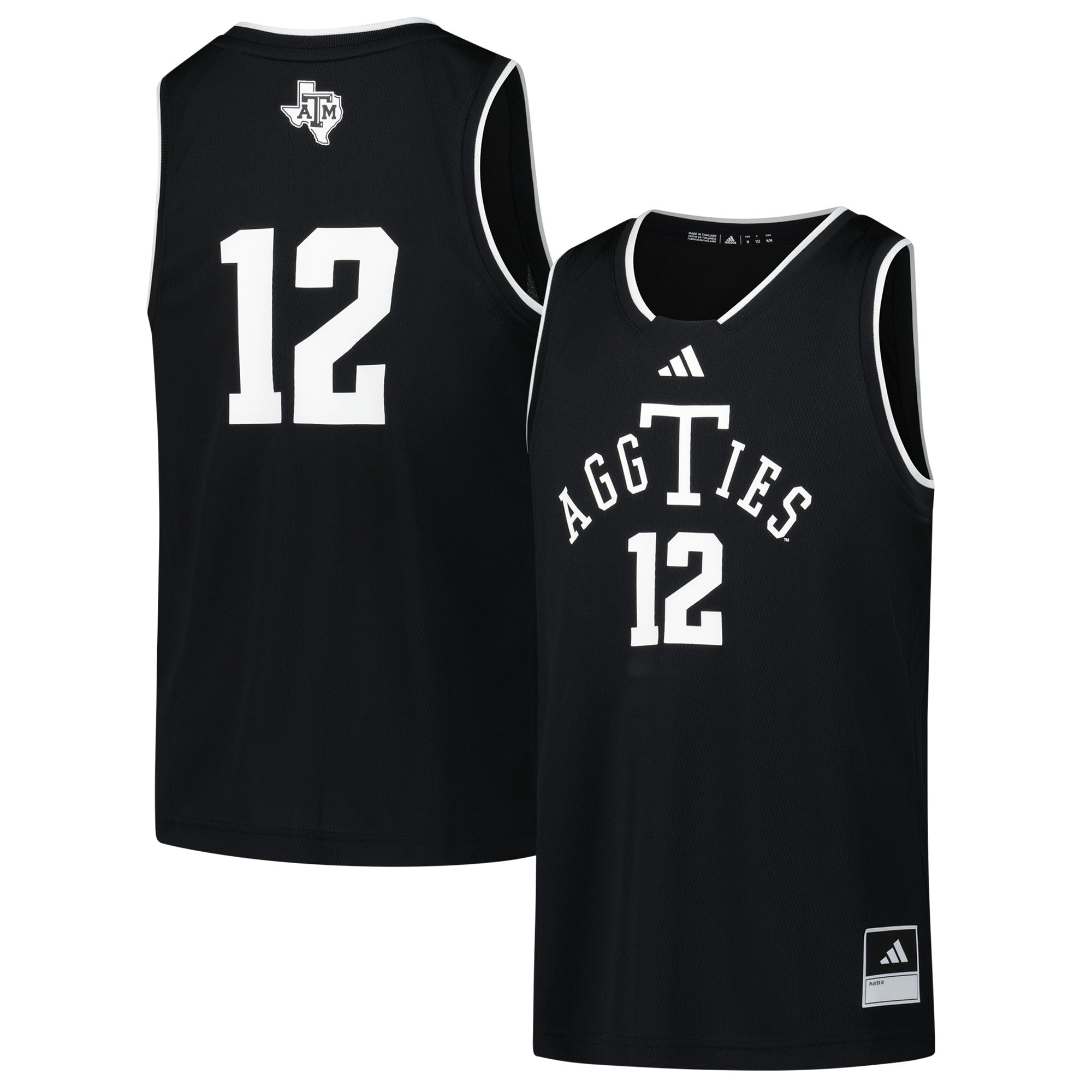 #12 Texas A&M Aggies Youth Alternate Jersey Black - front and back view