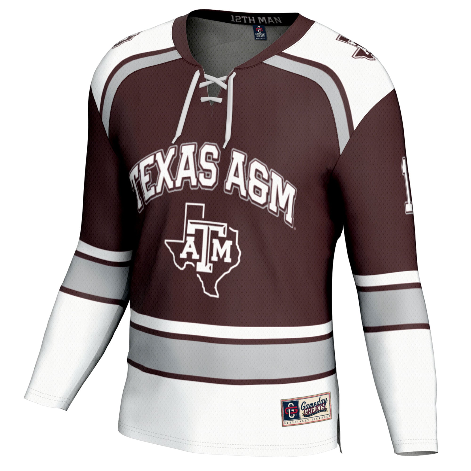 #12 Texas A&M Aggies Youth Hockey Fashion Jersey Maroon - front view