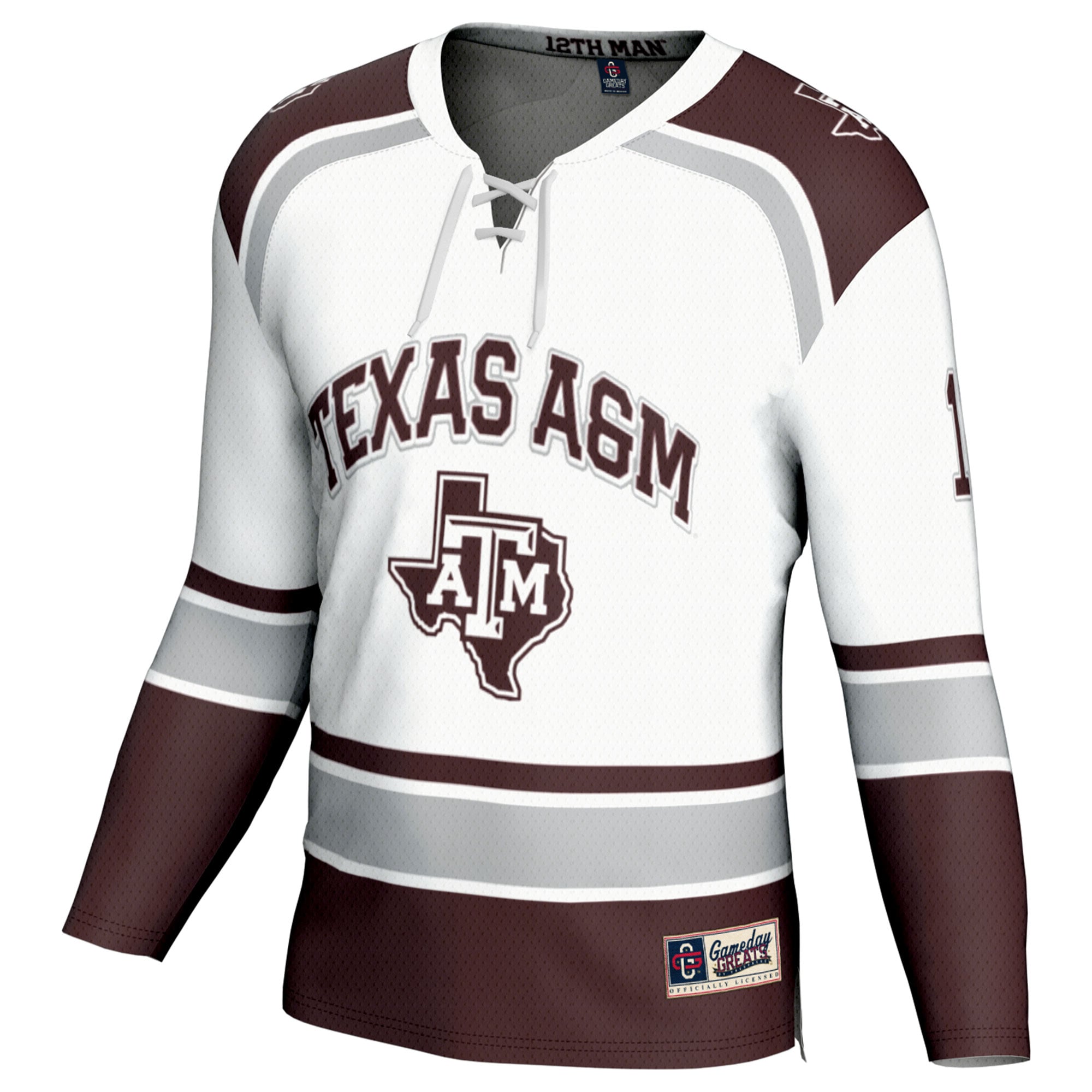 #12 Texas A&M Aggies Youth Hockey Fashion Jersey White - front view