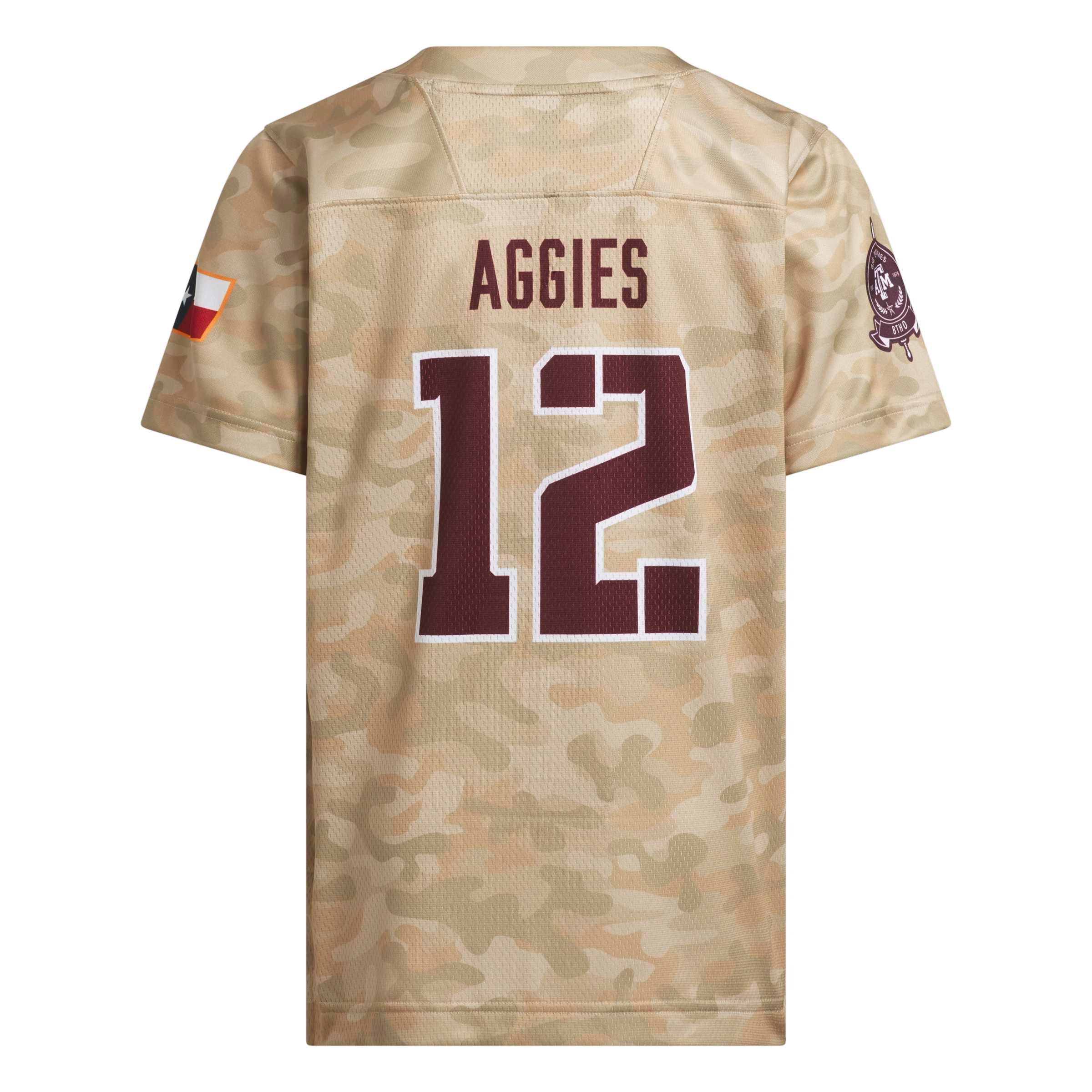 #12 Texas A&M Aggies Youth Honor & Support Strategy Football Jersey Beige - back view