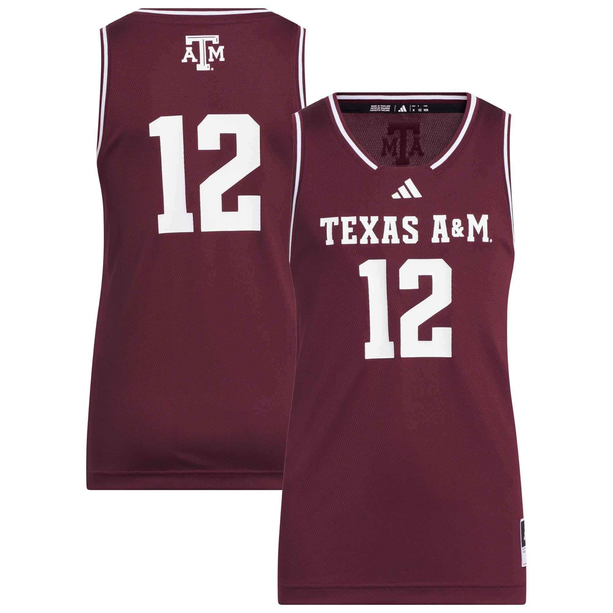 #12 Texas A&M Aggies Youth Jersey Maroon - front and back view