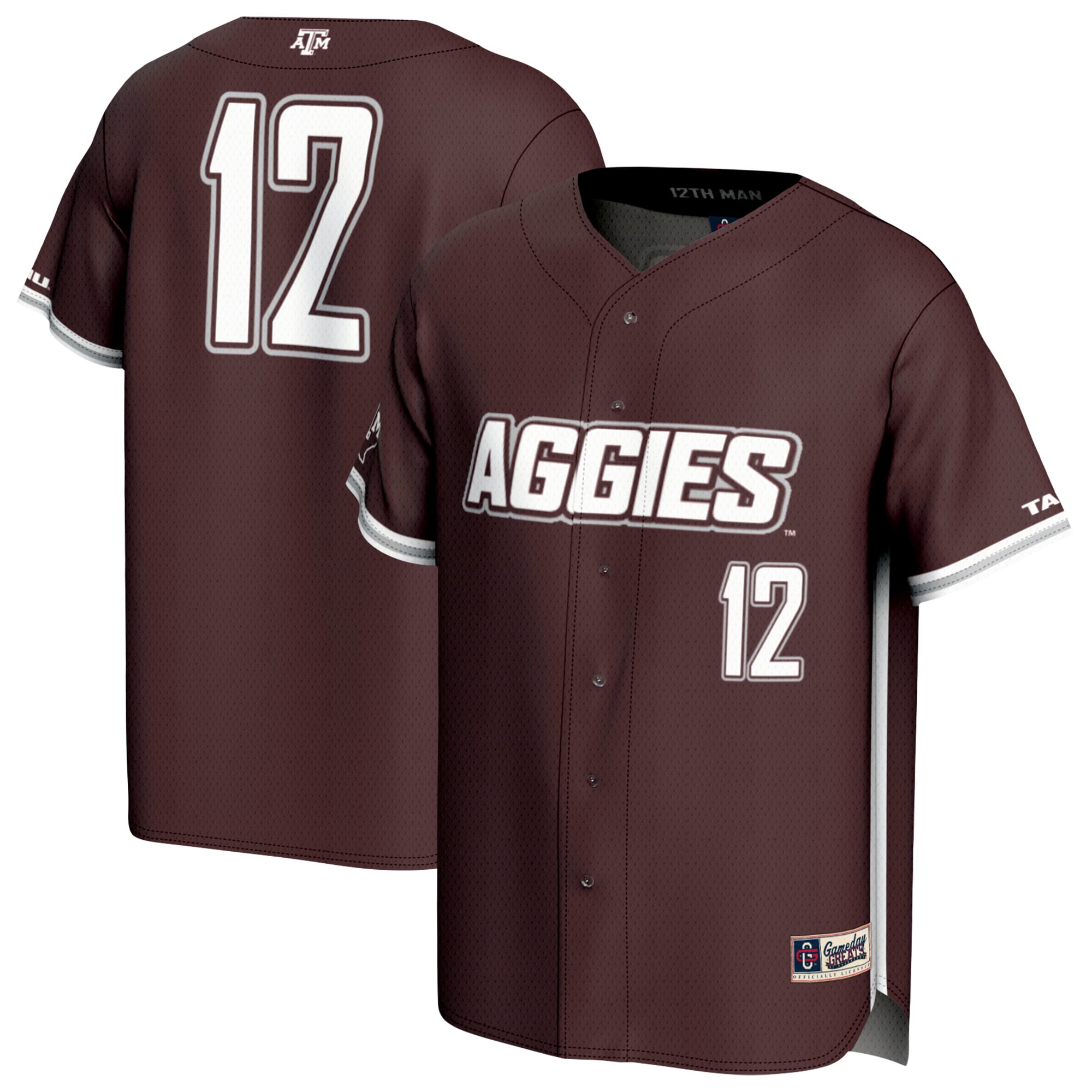 Texas A&M Aggies Youth Lightweight Baseball Jersey Maroon - front and back view