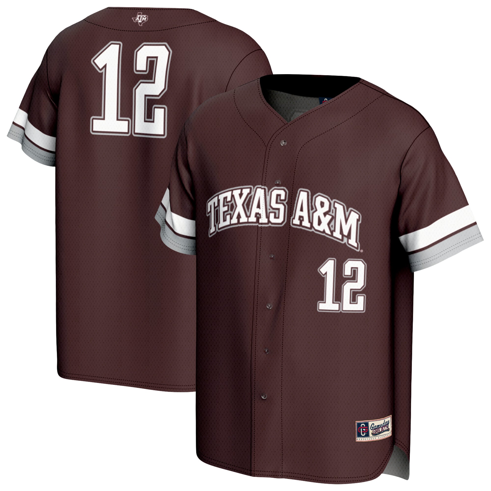#12 Texas A&M Aggies Youth Lightweight Collegiate Baseball Fashion Jersey - front and back view