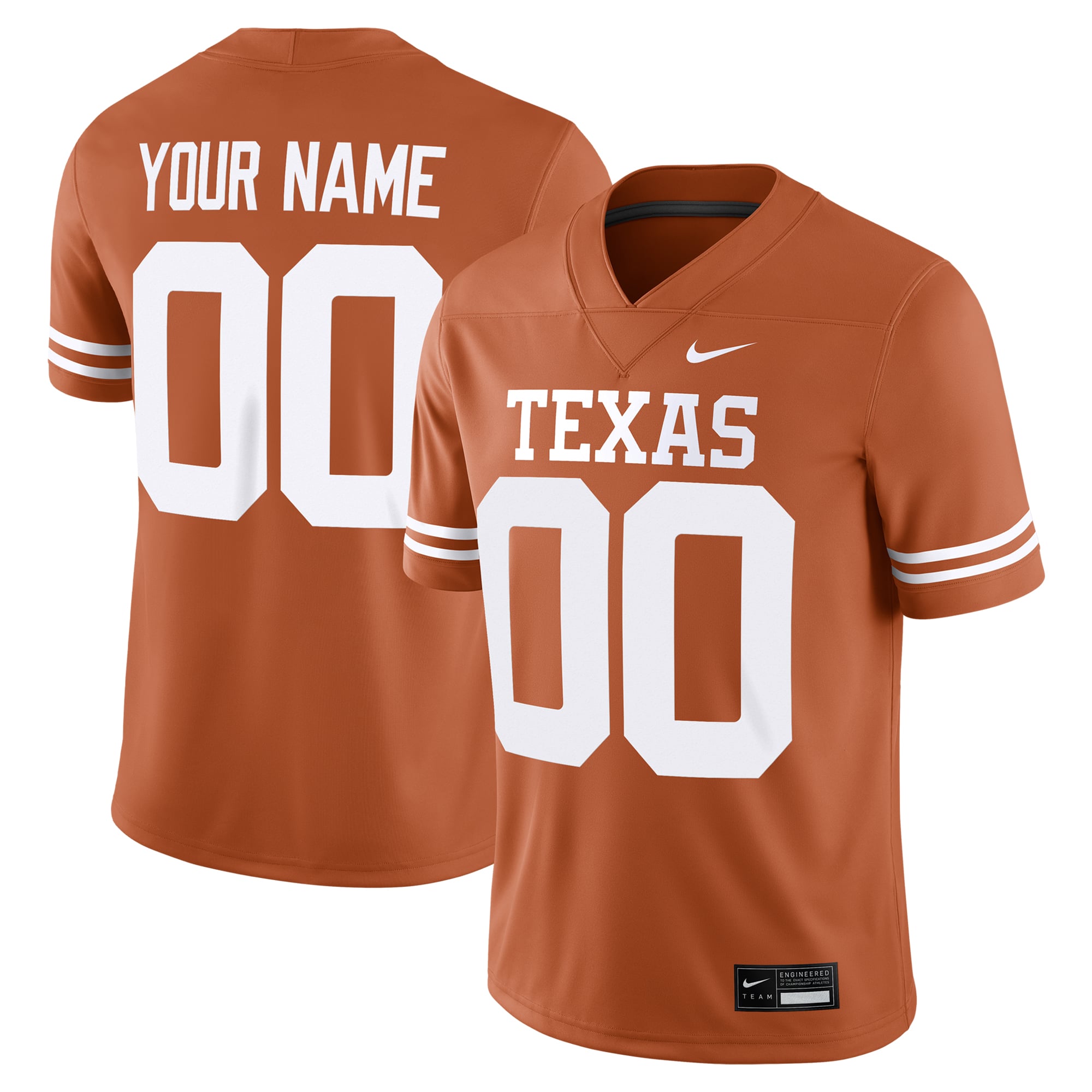 Texas Longhorns Custom Football Jersey Texas Orange - front and back view