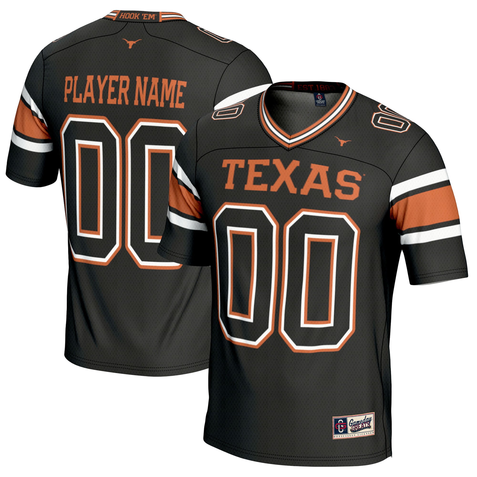 Texas Longhorns Football Jersey Black - front and back view