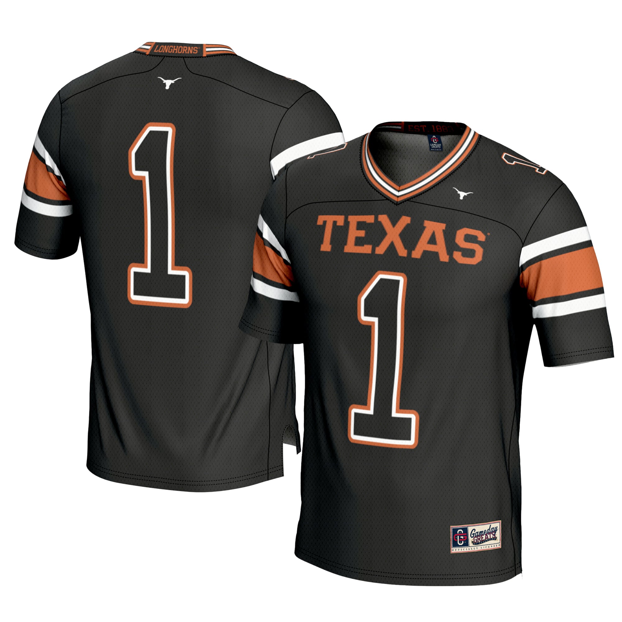 #1 Texas Longhorns Football Jersey Black - front and back view