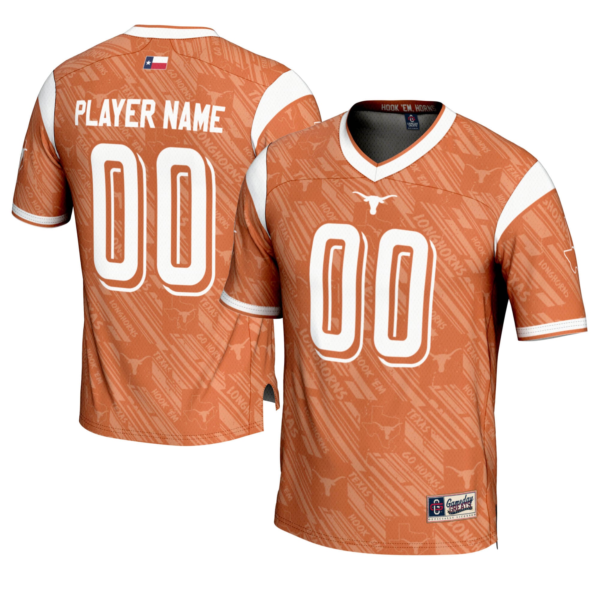 Texas Longhorns Highlight Print Football Jersey Texas Orange - front and back view