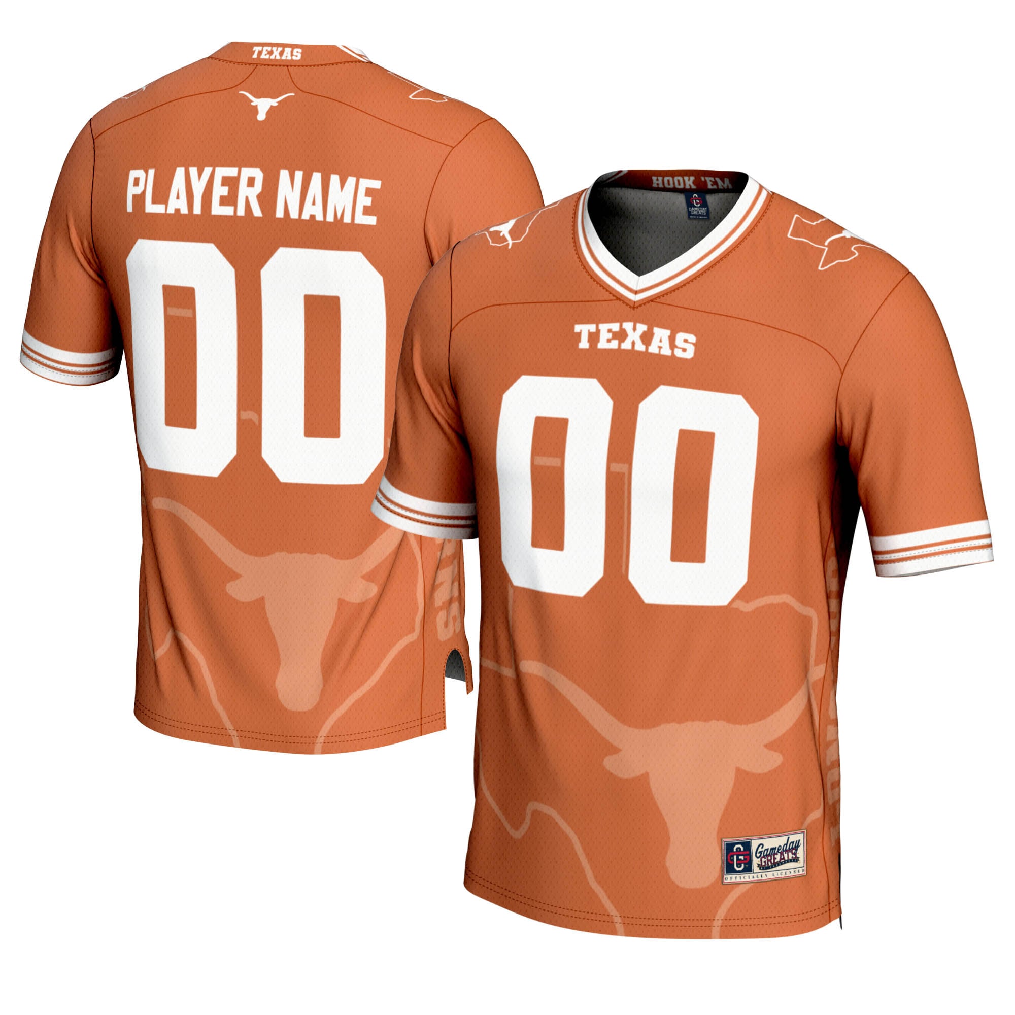 Texas Longhorns Icon Print Football Jersey Texas Orange - front and back view