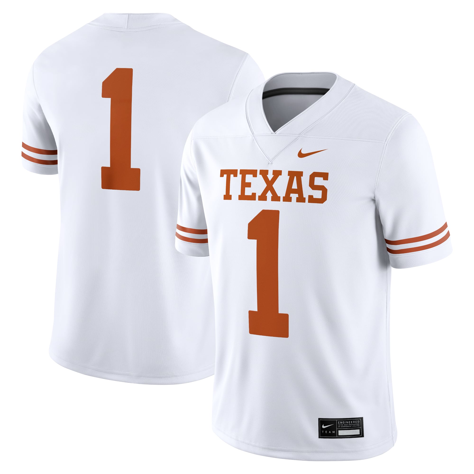 #1 Texas Longhorns Jersey White - front and back view