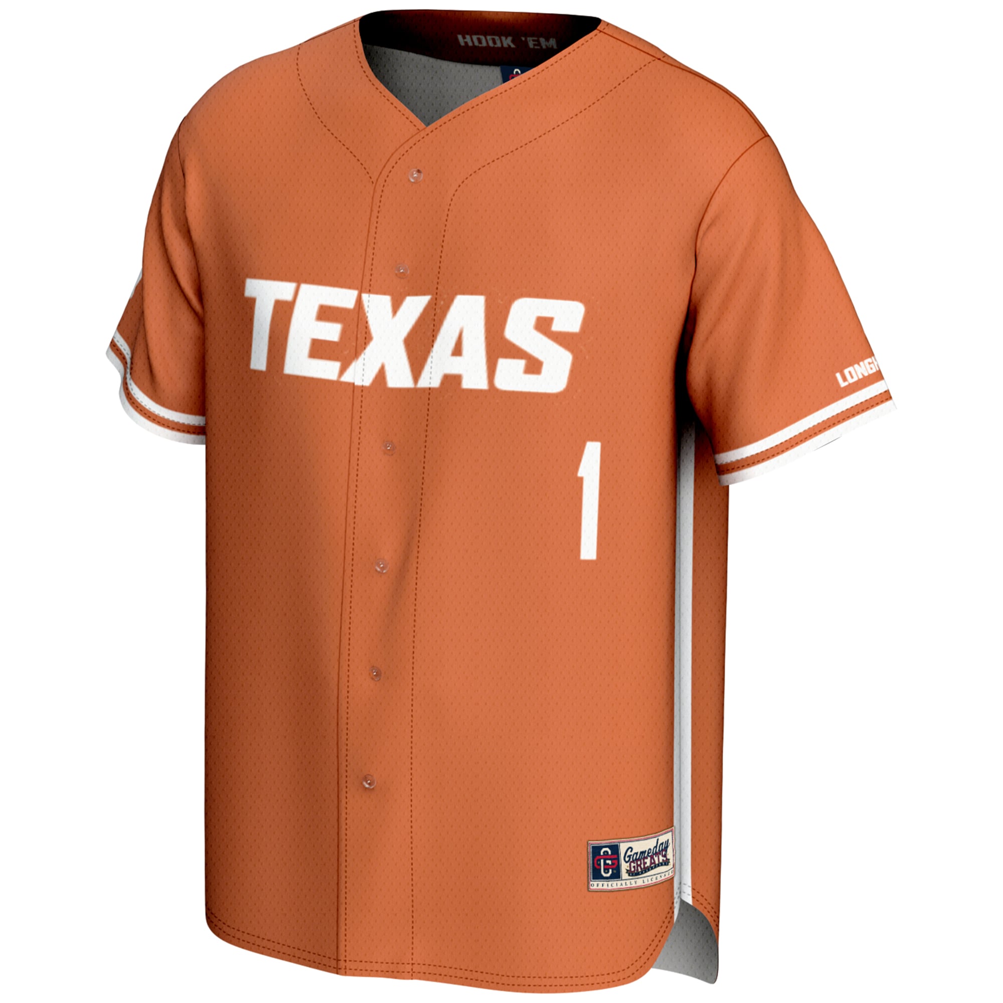 #1 Texas Longhorns Lightweight Baseball Jersey Burnt Orange - front view
