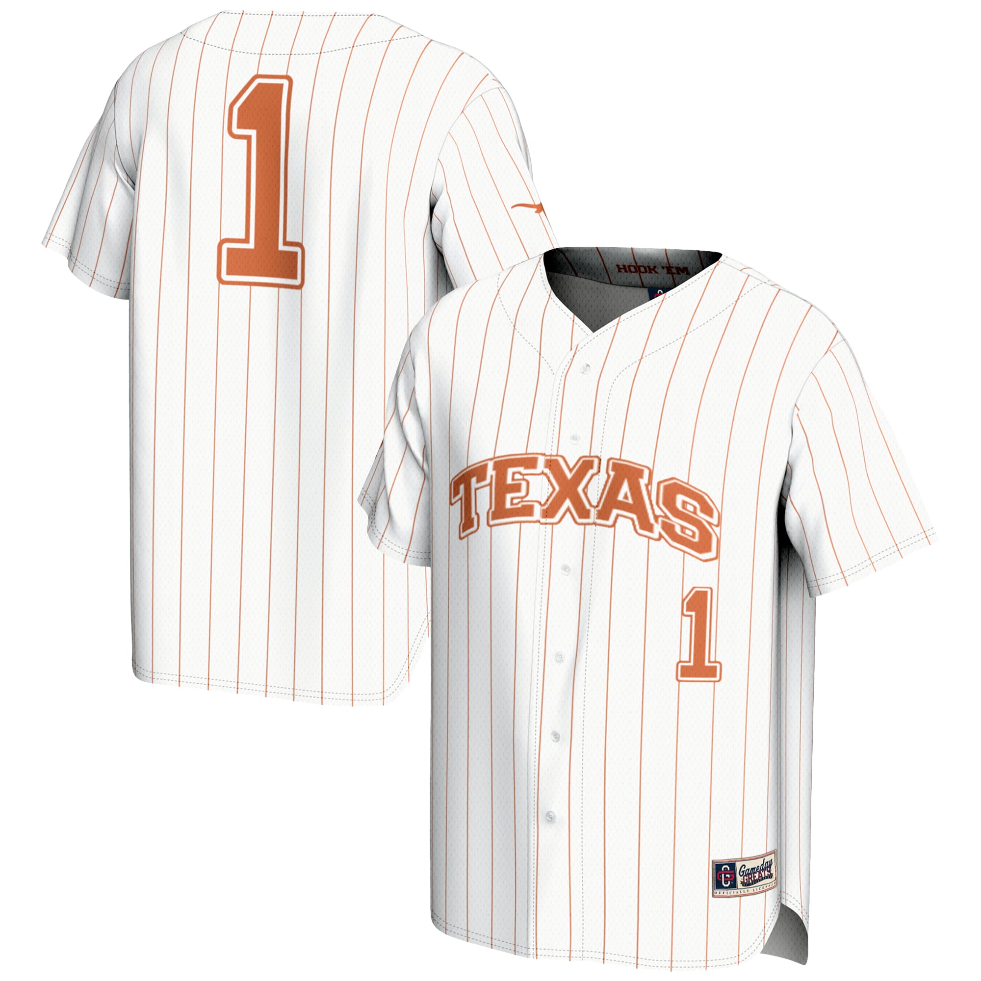 #1 Texas Longhorns Lightweight Baseball Jersey White - front and back view