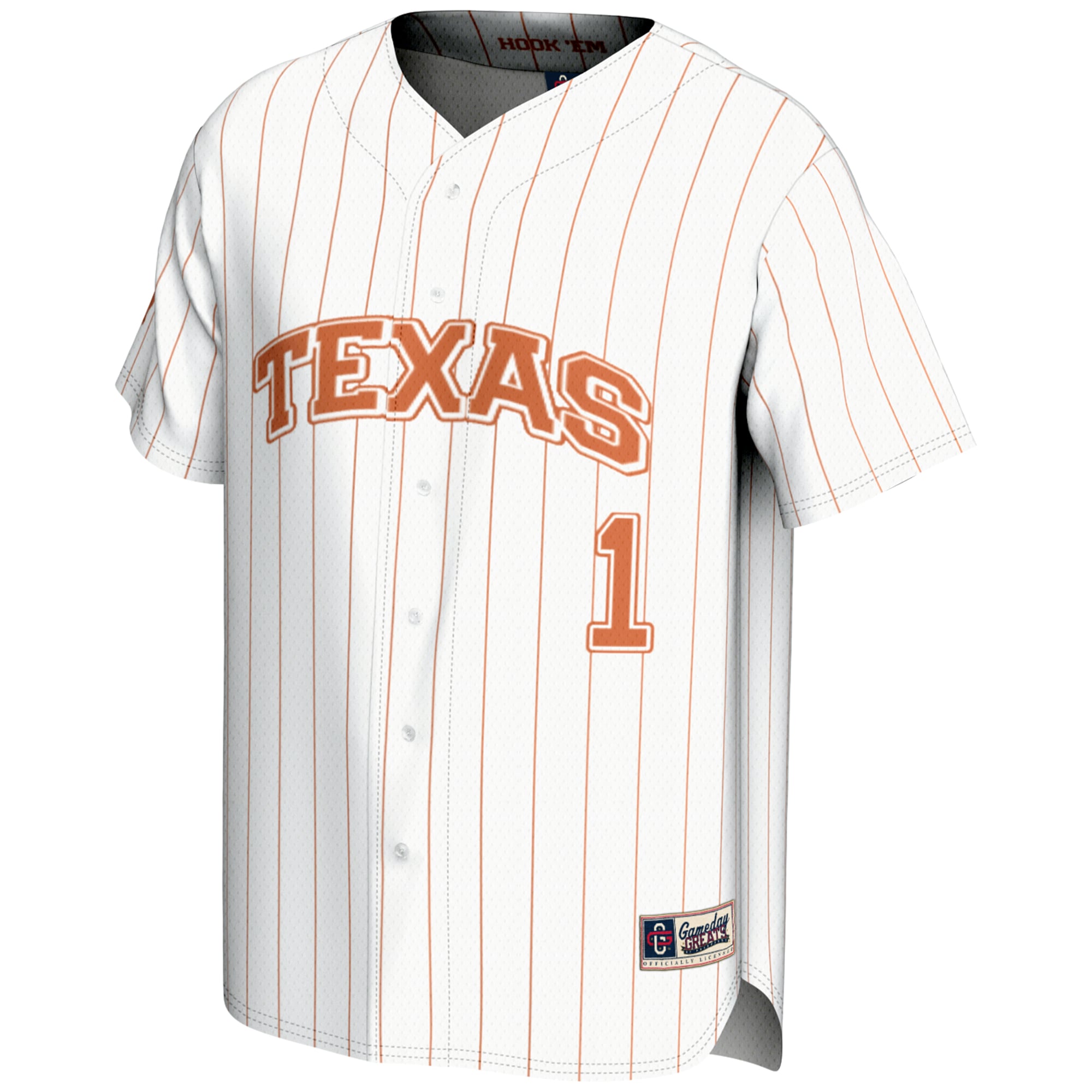 #1 Texas Longhorns Lightweight Baseball Jersey White - front view