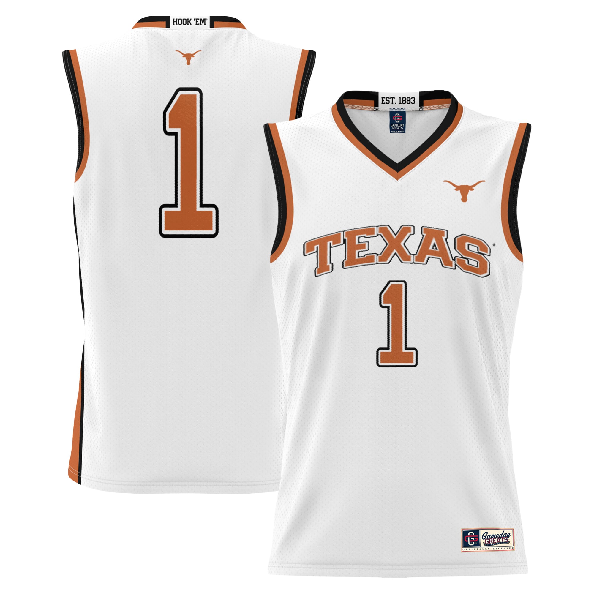 #1 Texas Longhorns Lightweight Basketball Jersey White - front and back view