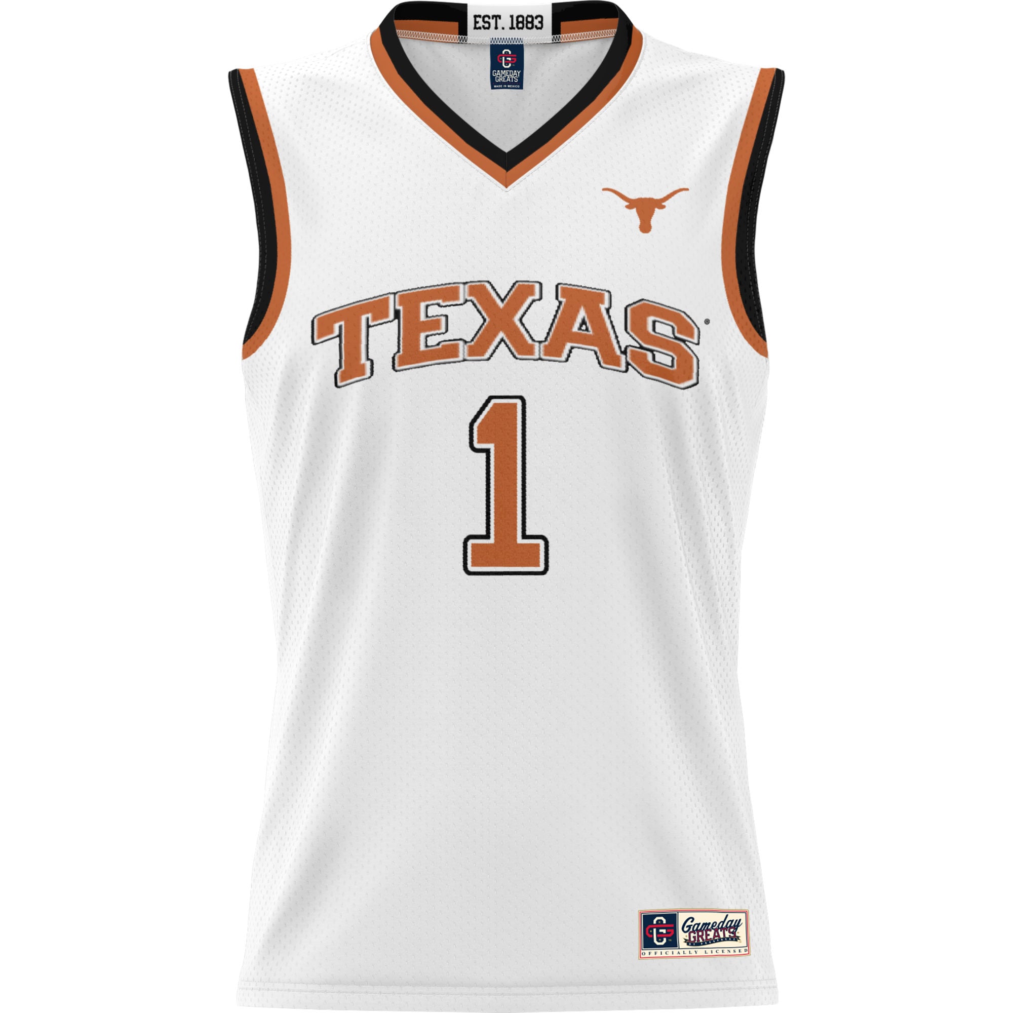 #1 Texas Longhorns Lightweight Basketball Jersey White - front view