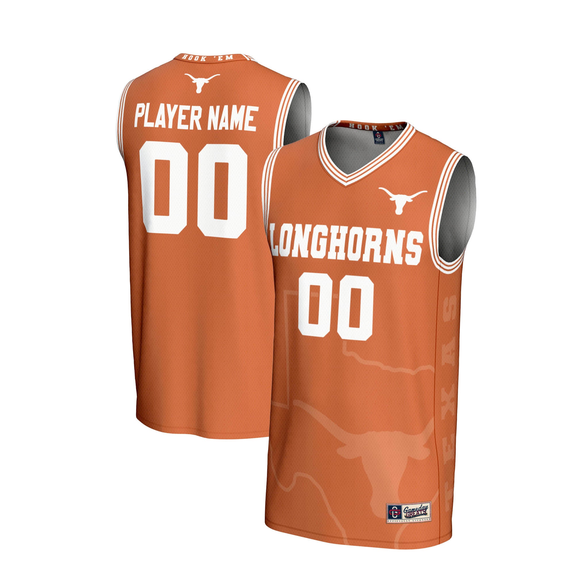 Texas Longhorns Men's Basketball Icon Print Lightweight Jersey Texas Orange - front and back view