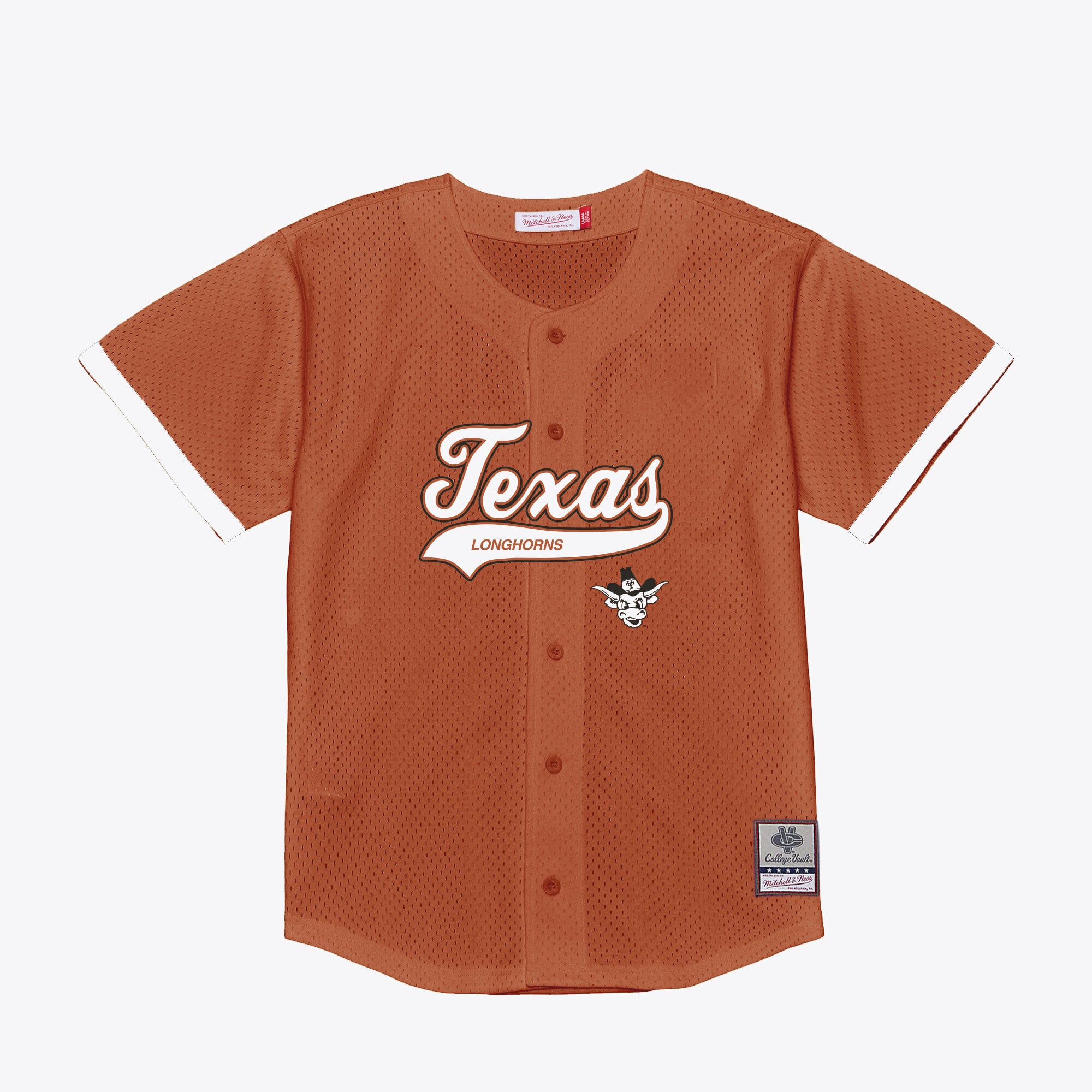 Texas Longhorns Mesh Button-Up Batting Practice Baseball Jersey Texas Orange - front and back view