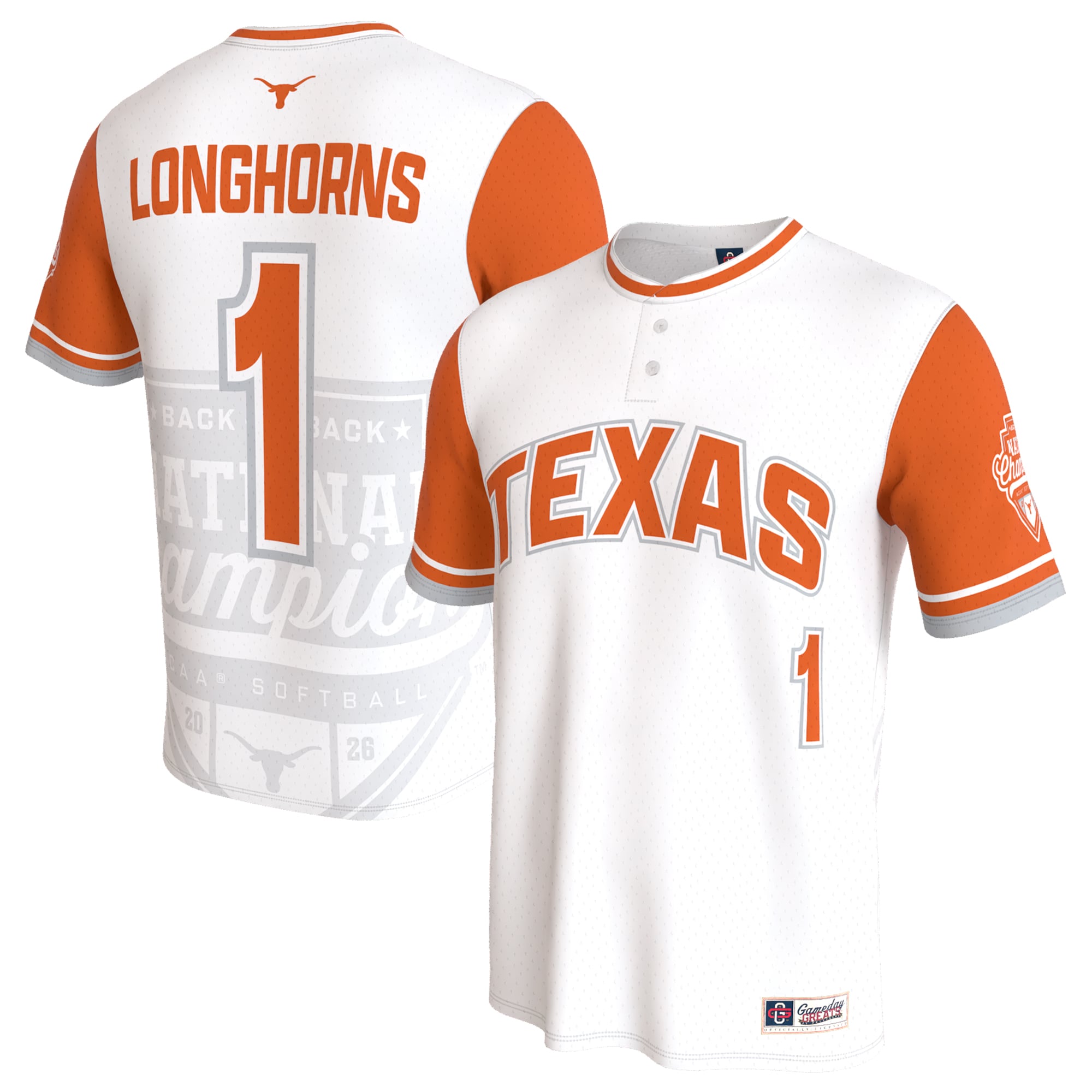 Texas Longhorns Unisex 2026 NCAA Softball National Champions Lightweight - front and back view