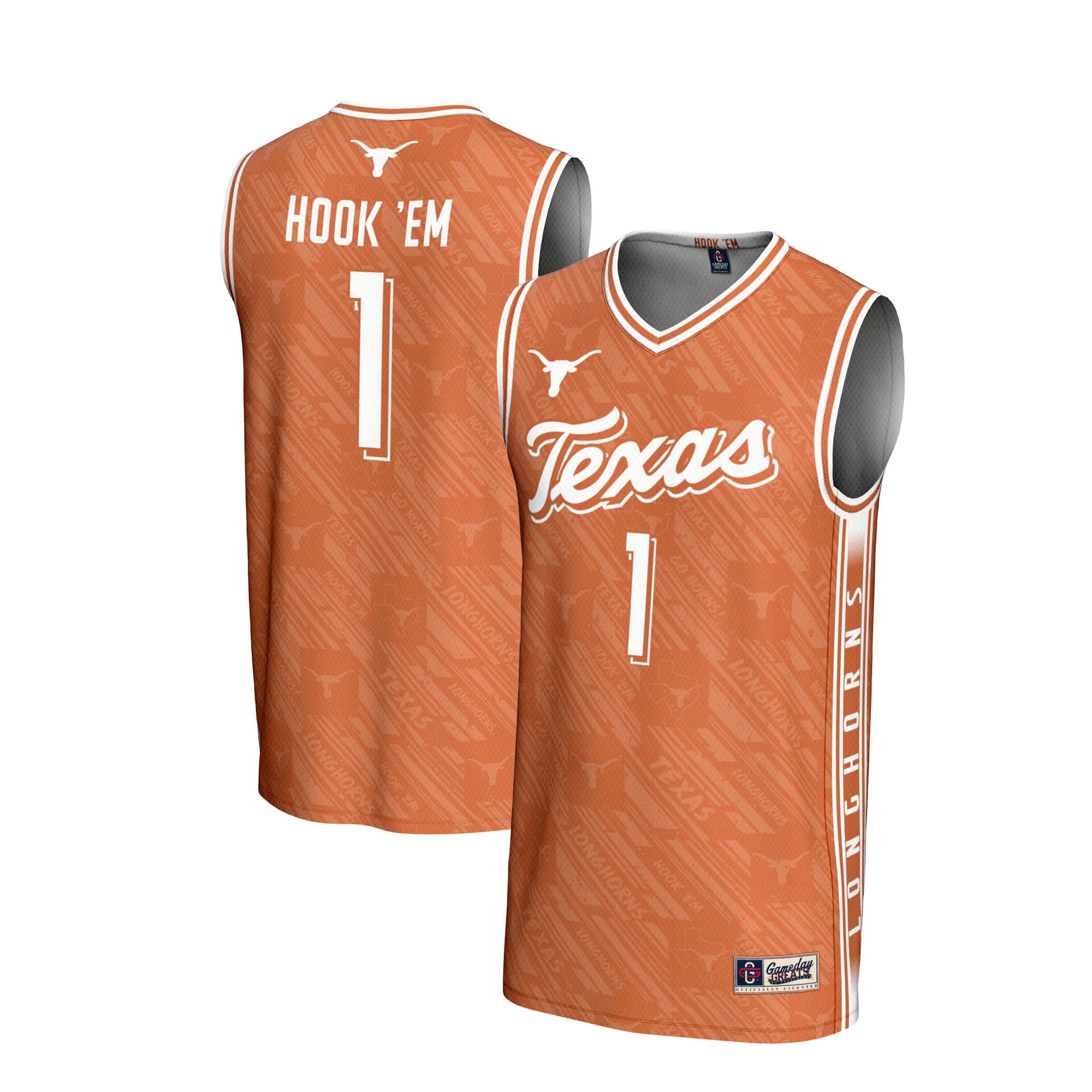 #1 Texas Longhorns Unisex Lightweight Highlight Print Basketball Jersey Texas - front and back view