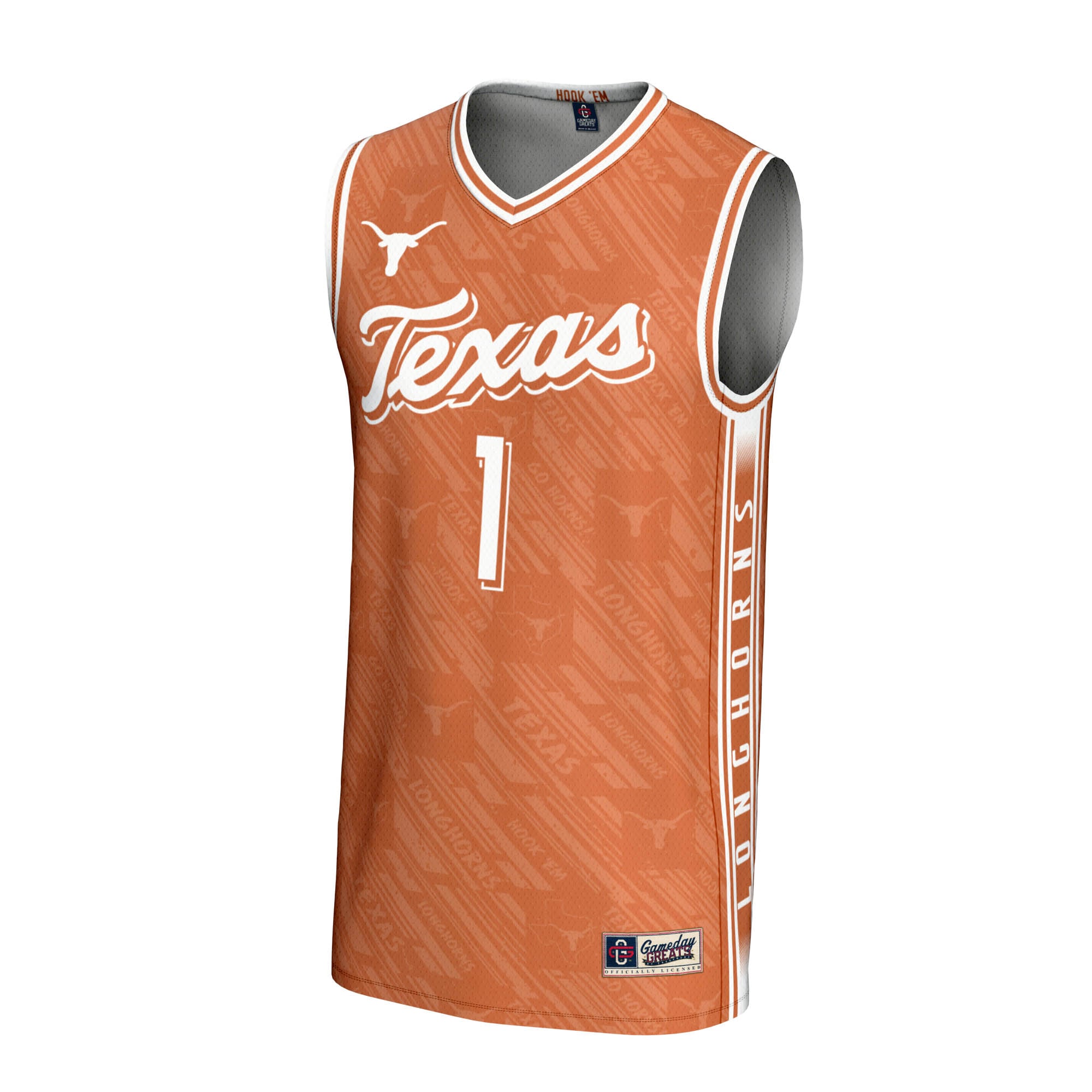 #1 Texas Longhorns Unisex Lightweight Highlight Print Basketball Jersey Texas Orange - front view