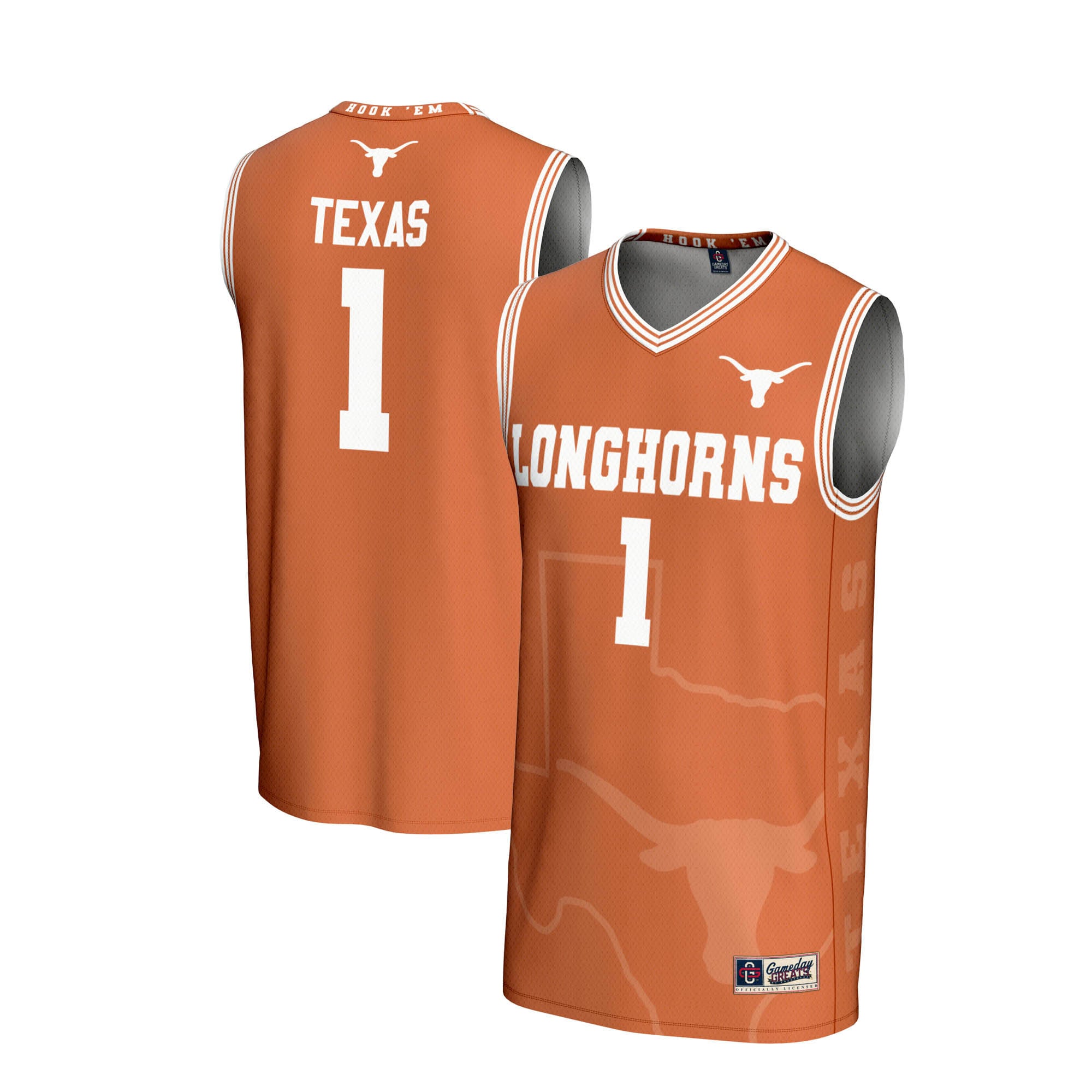 #1 Texas Longhorns Unisex Lightweight Icon Print Basketball Jersey Texas - front and back view
