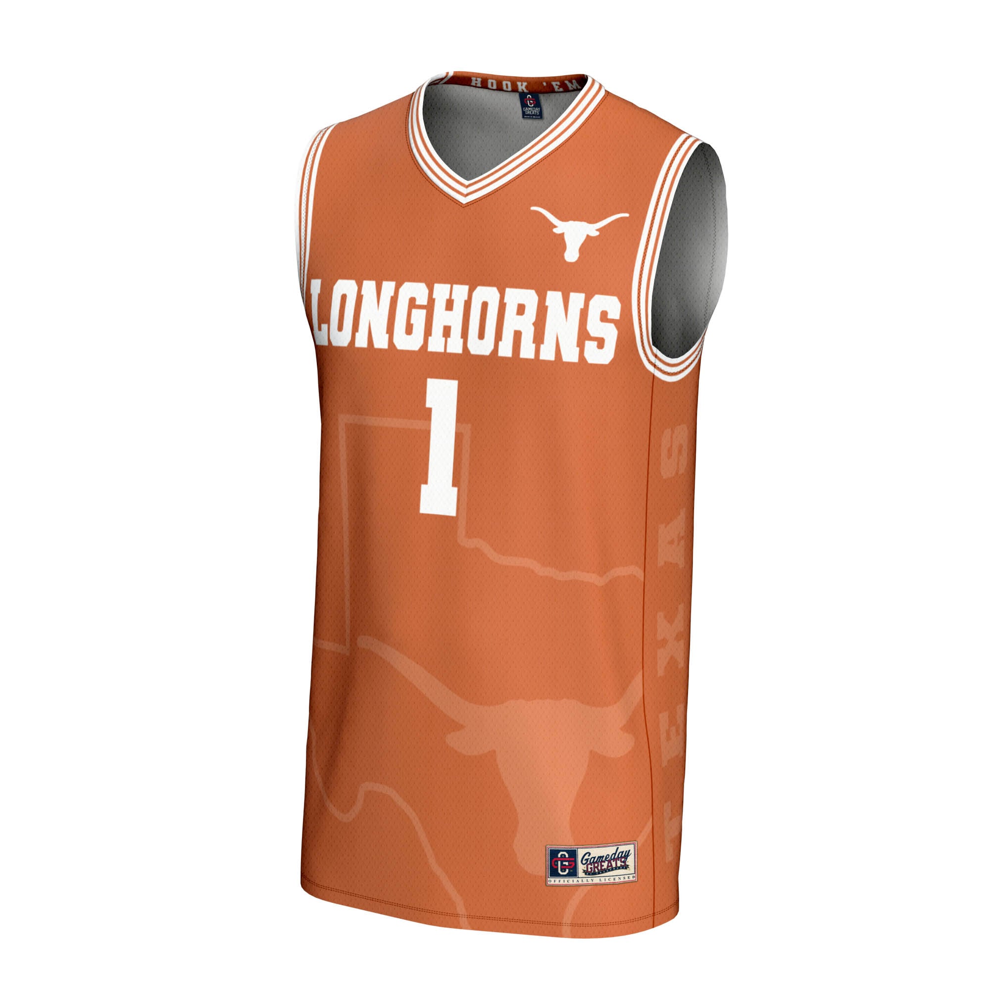 #1 Texas Longhorns Unisex Lightweight Icon Print Basketball Jersey Texas Orange - front view