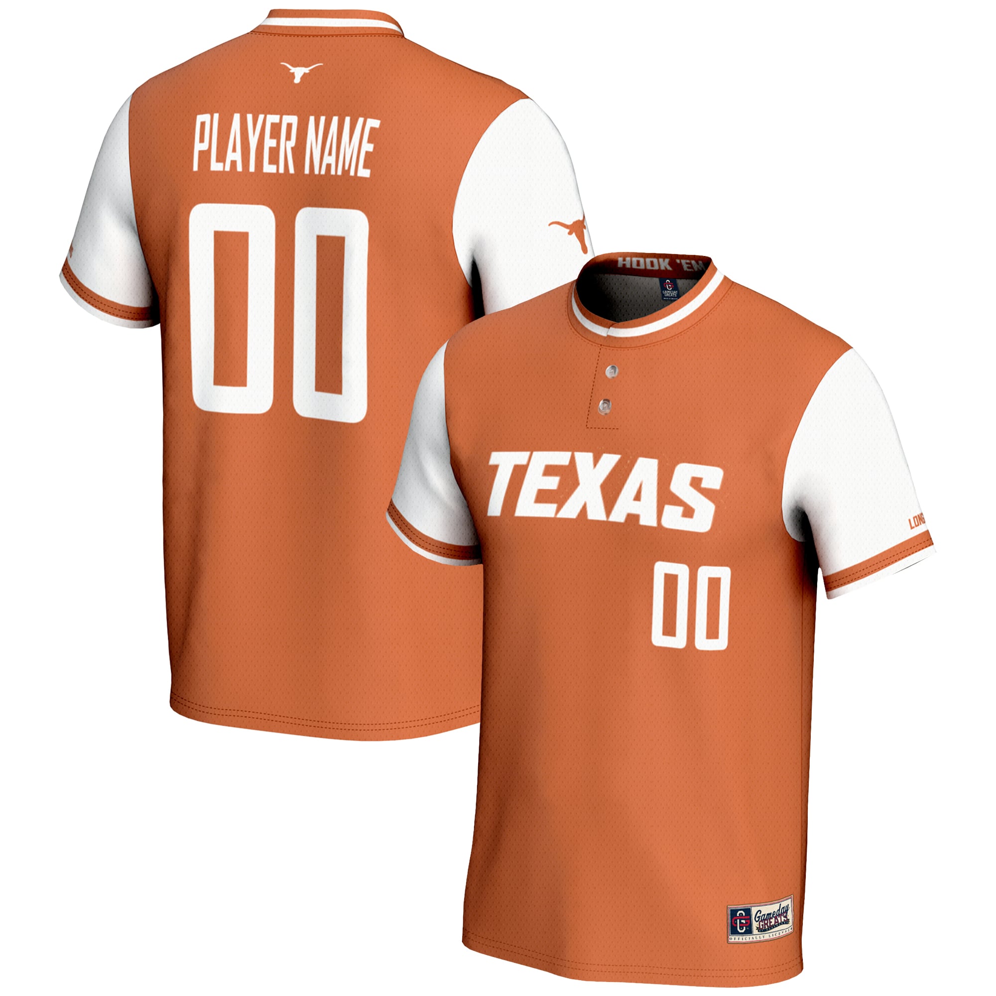 Texas Longhorns Unisex Lightweight Softball Jersey Burnt Orange - front and back view