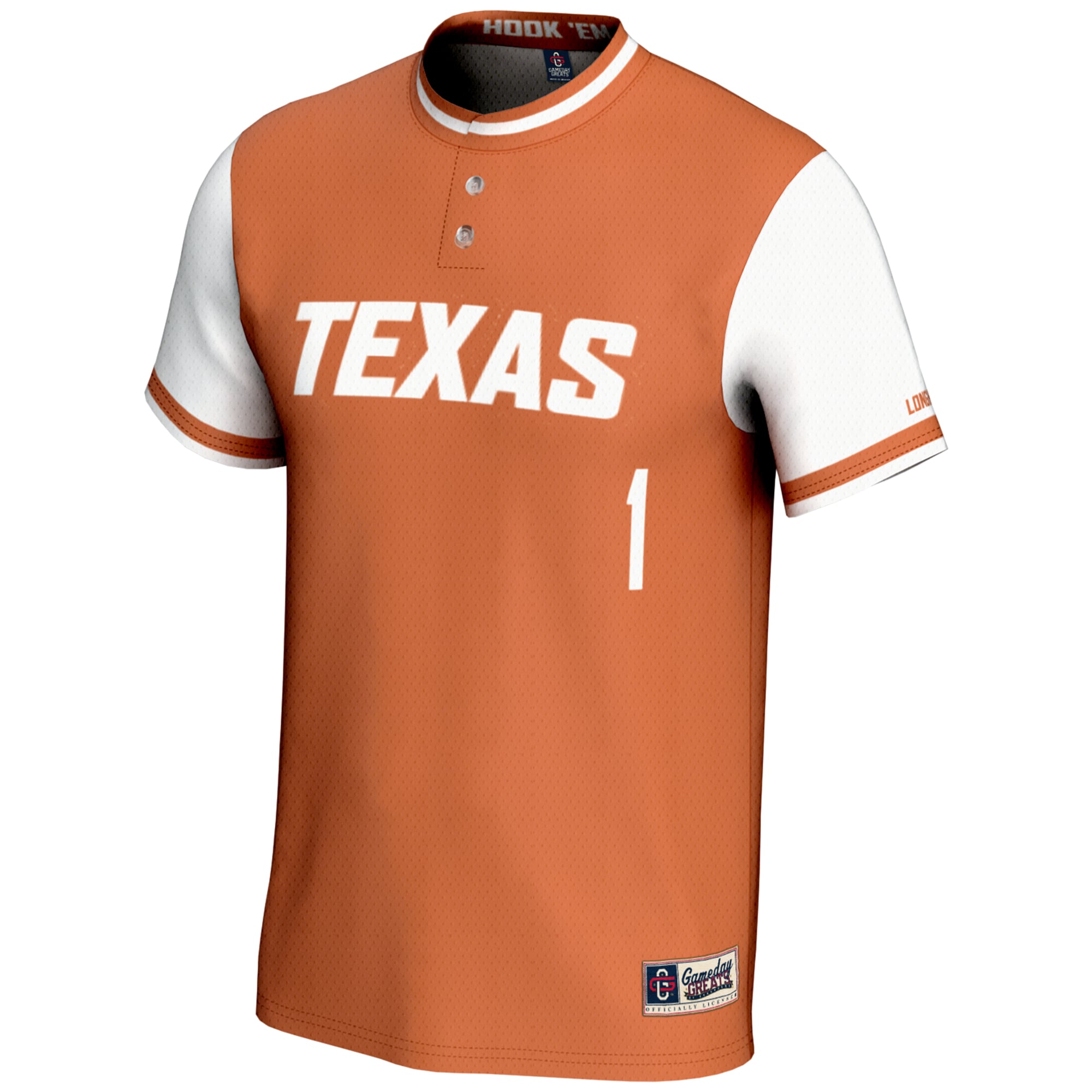 #1 Texas Longhorns Unisex Lightweight Softball Jersey Burnt Orange - front view
