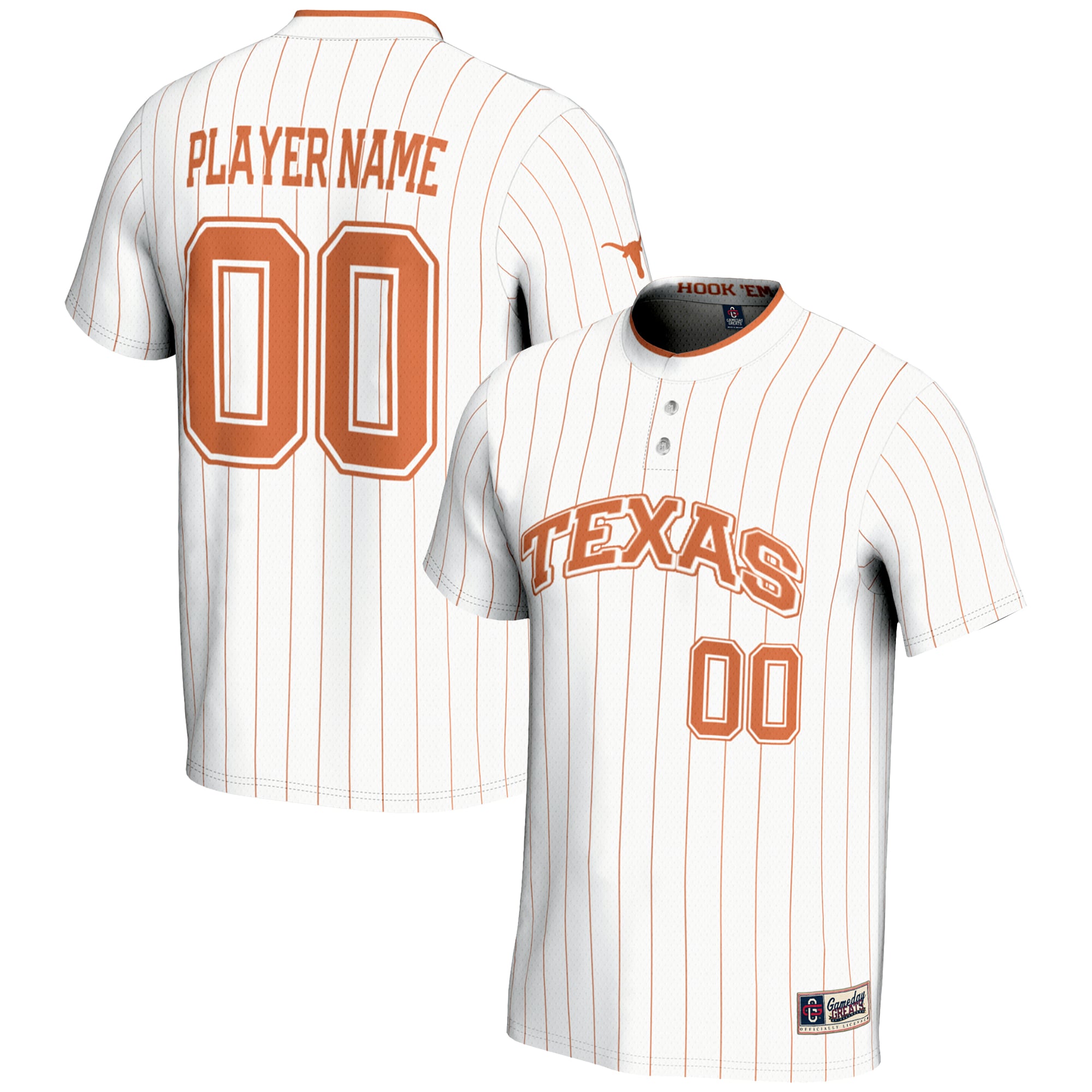 Texas Longhorns Unisex Lightweight Softball Jersey White - front and back view