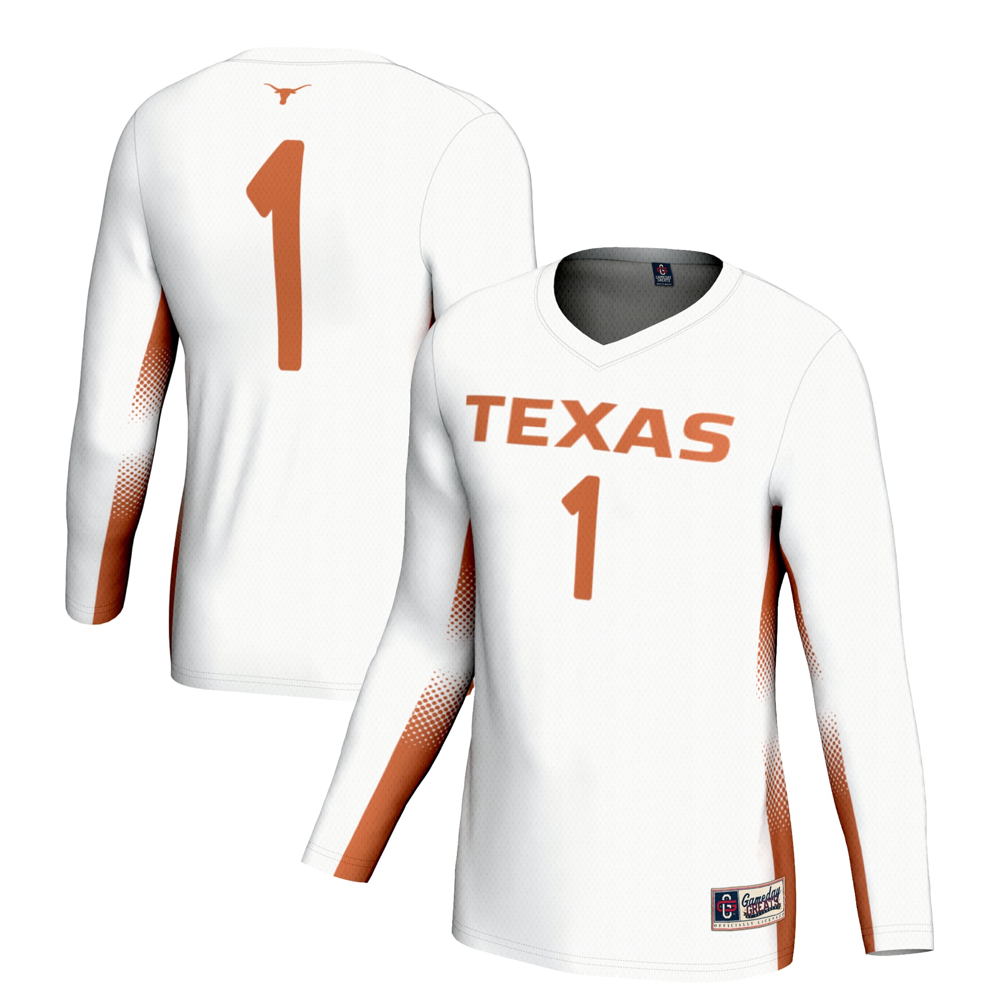 #1 Texas Longhorns Unisex Lightweight Volleyball Jersey White - front and back view