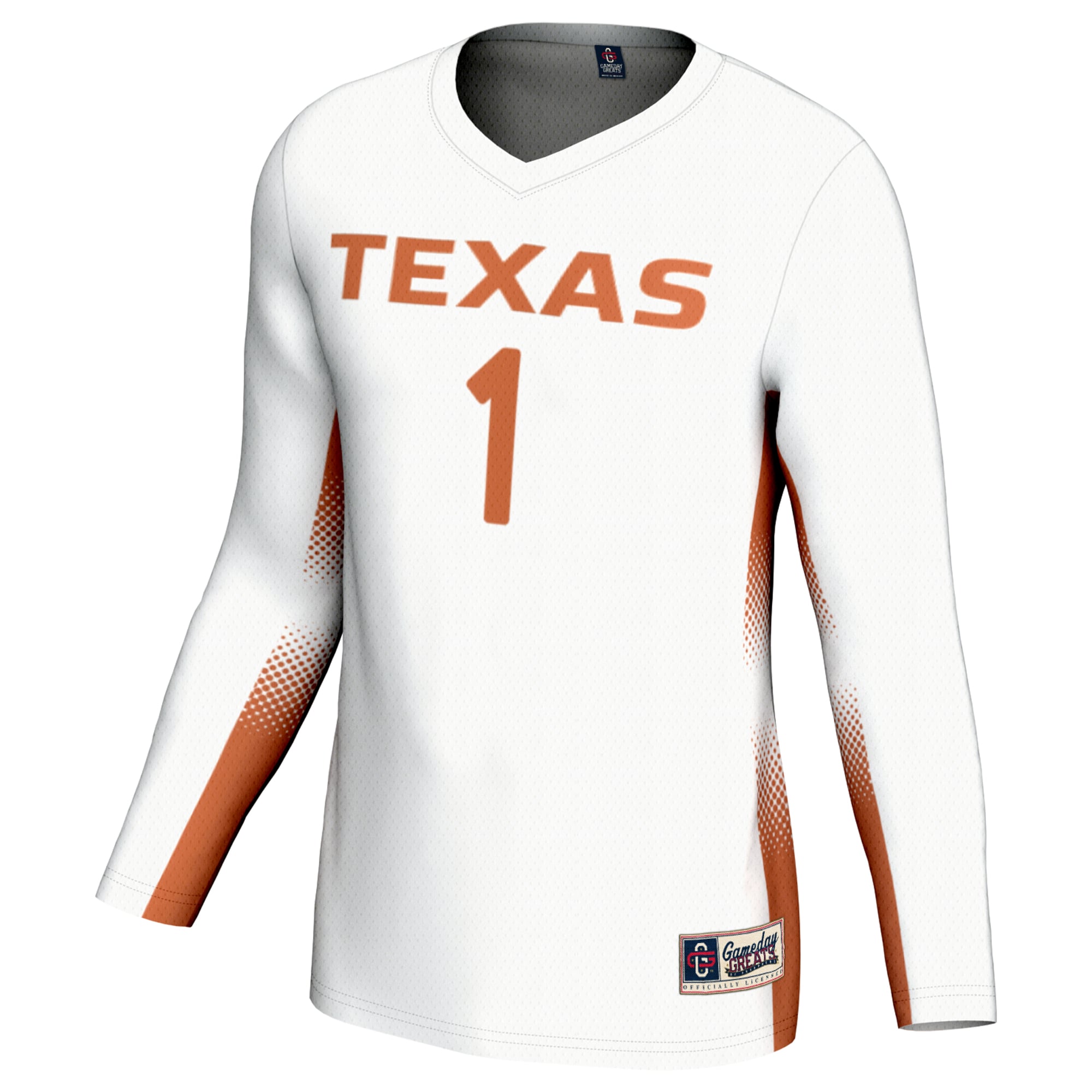 #1 Texas Longhorns Unisex Lightweight Volleyball Jersey White - front view